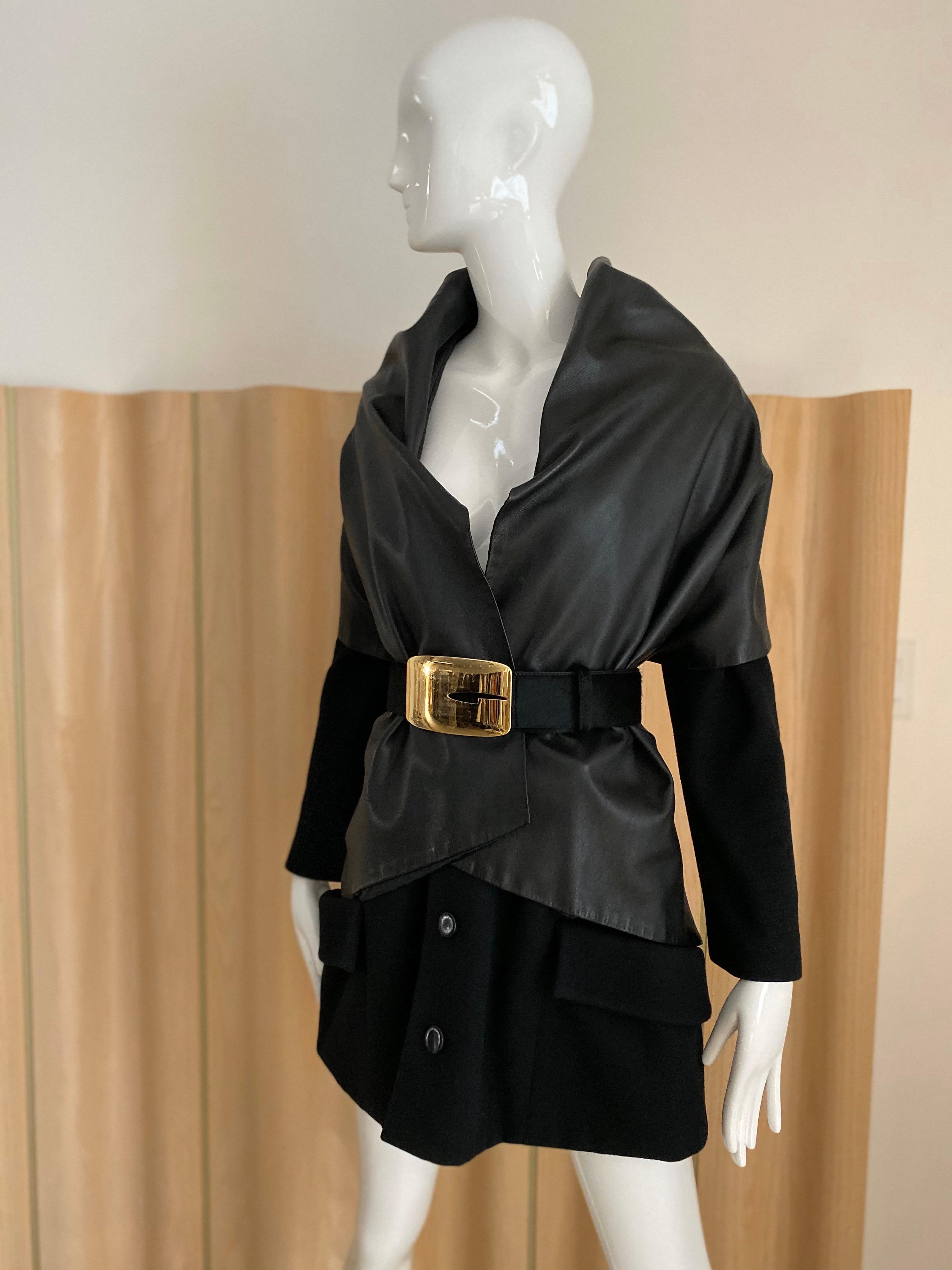Vintage Yohji Yamamoto black wool coat dress with cape In Good Condition For Sale In Beverly Hills, CA