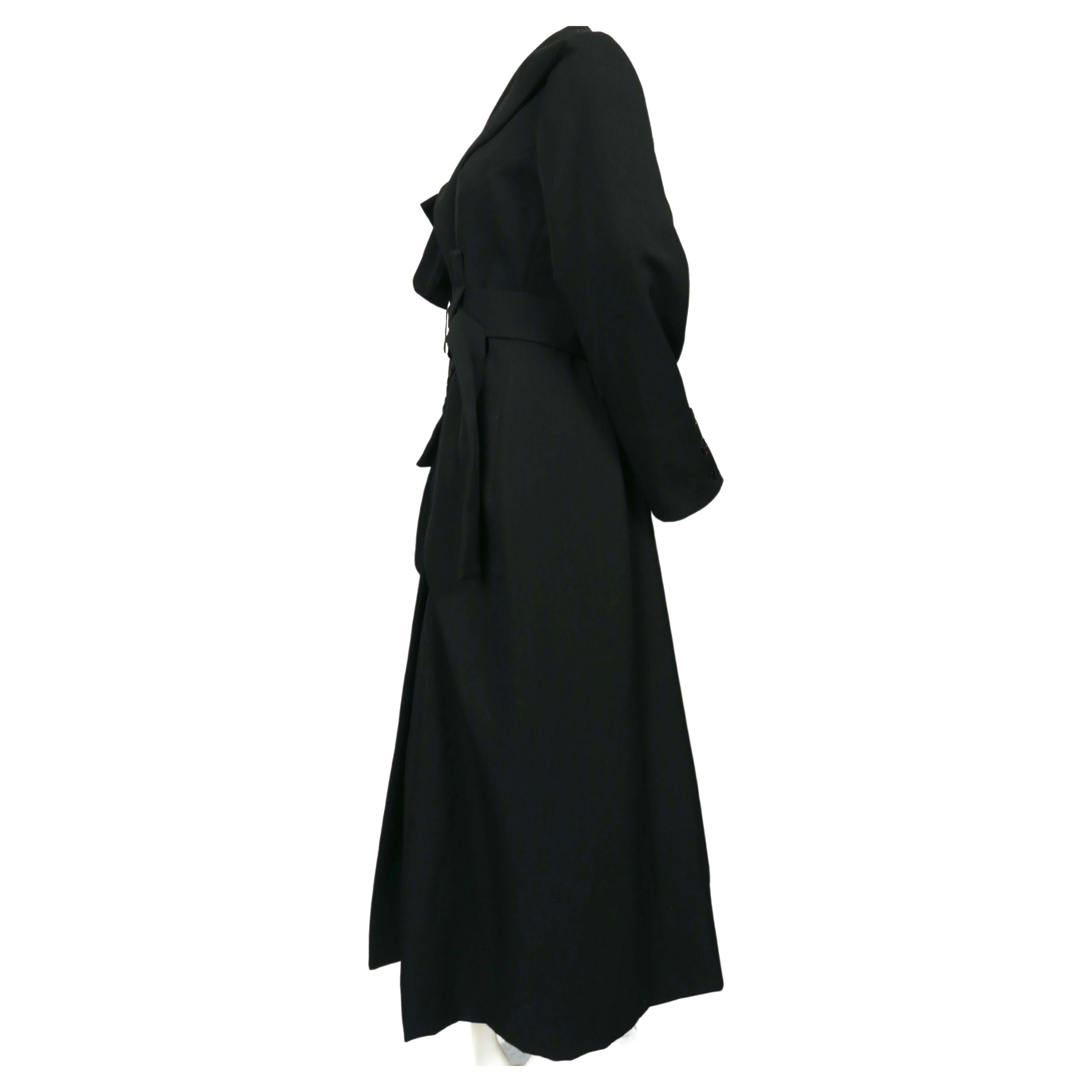 Black 2004 YOHJI YAMAMOTO long black wool RUNWAY coat with 3-D pocket detail