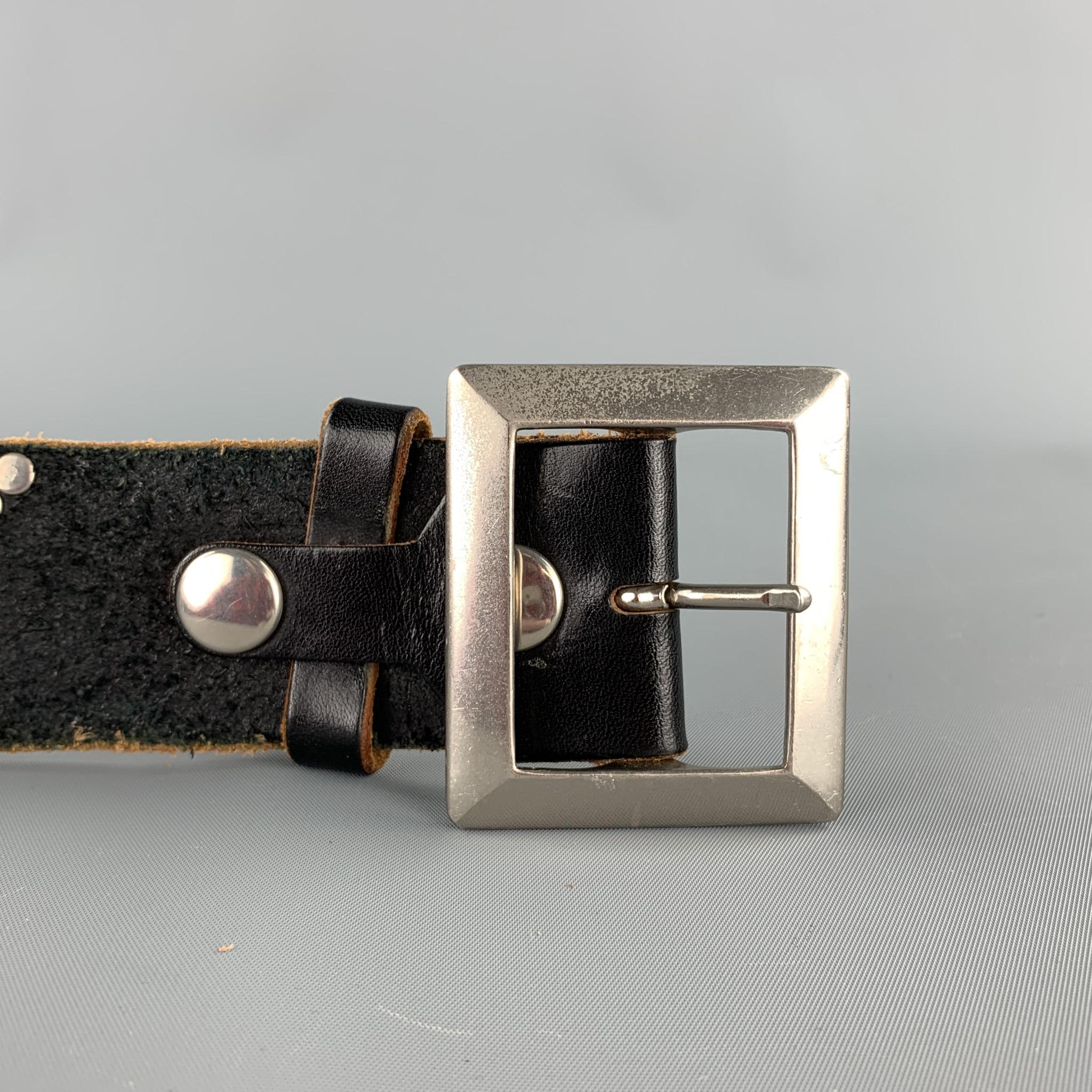 Vintage YOHJI YAMAMOTO Size 32 Black Studded Name Leather Belt In Good Condition In San Francisco, CA