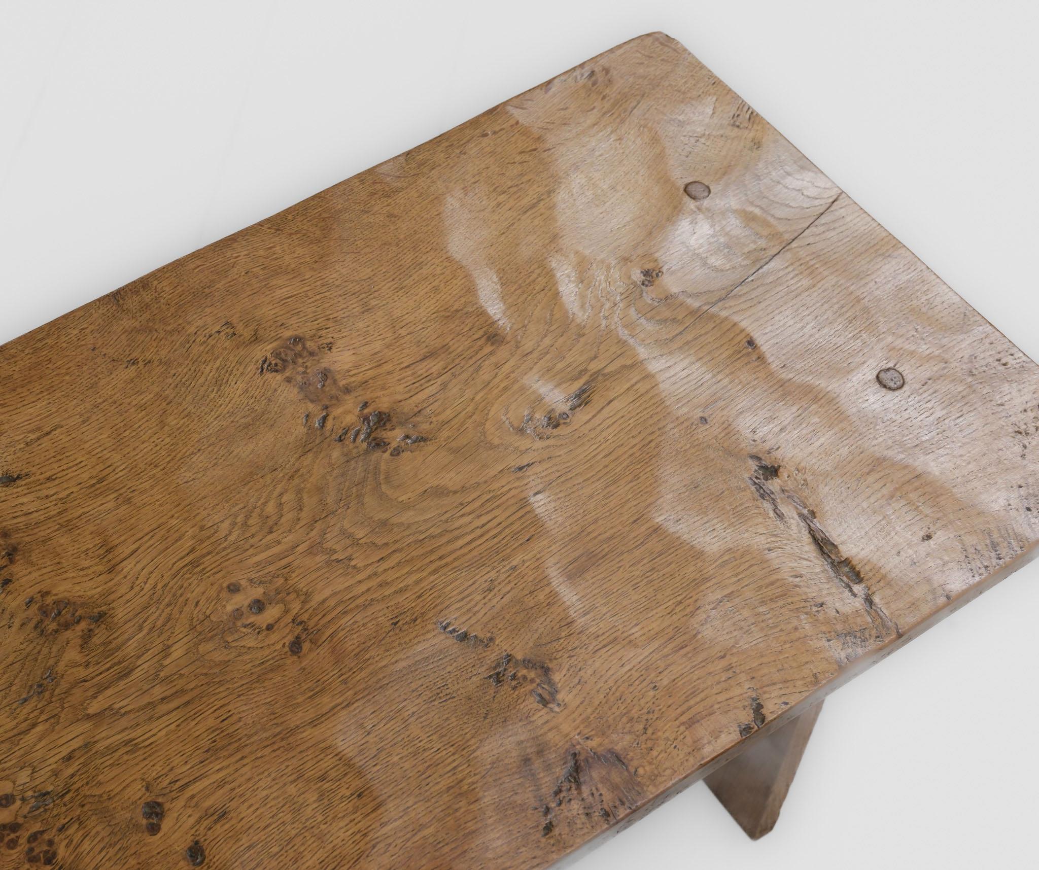 Mid-Century Modern Vintage Yorkshire Adzed Oak Coffee Table By Gnomeman Circa 1960 For Sale