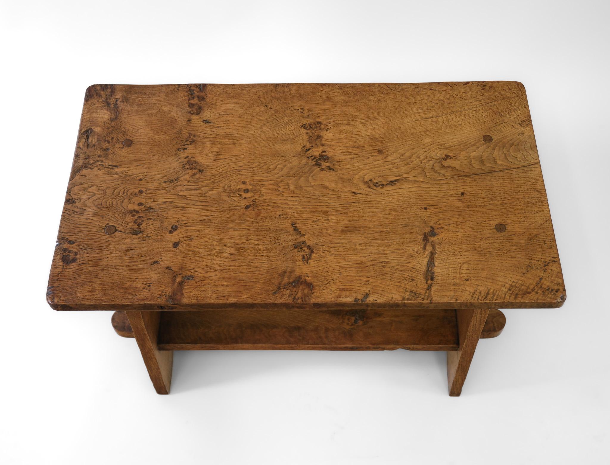 Vintage Yorkshire Adzed Oak Coffee Table By Gnomeman Circa 1960 For Sale 1