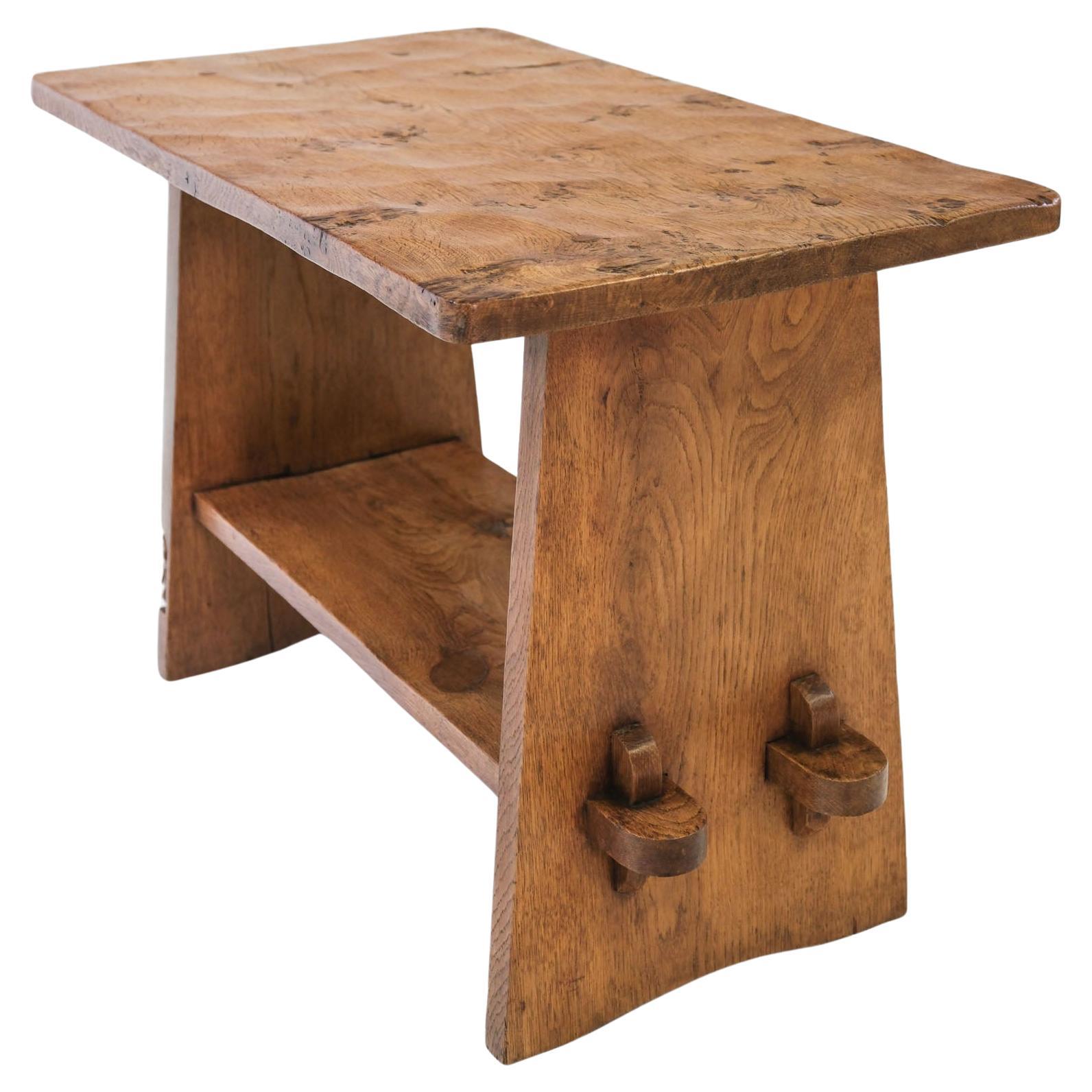Vintage Yorkshire Adzed Oak Coffee Table By Gnomeman Circa 1960 For Sale