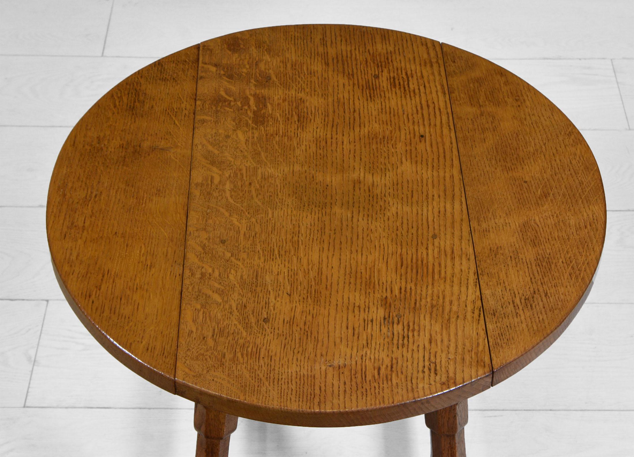 Mid-Century Modern Vintage Yorkshire Oak Adzed Top Drop Leaf Occasional Table