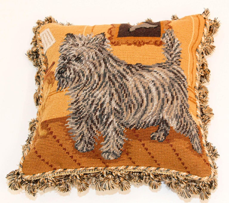 Vintage Yorkshire Terrier Needlepoint Throw Pillow Dog Pillow Design