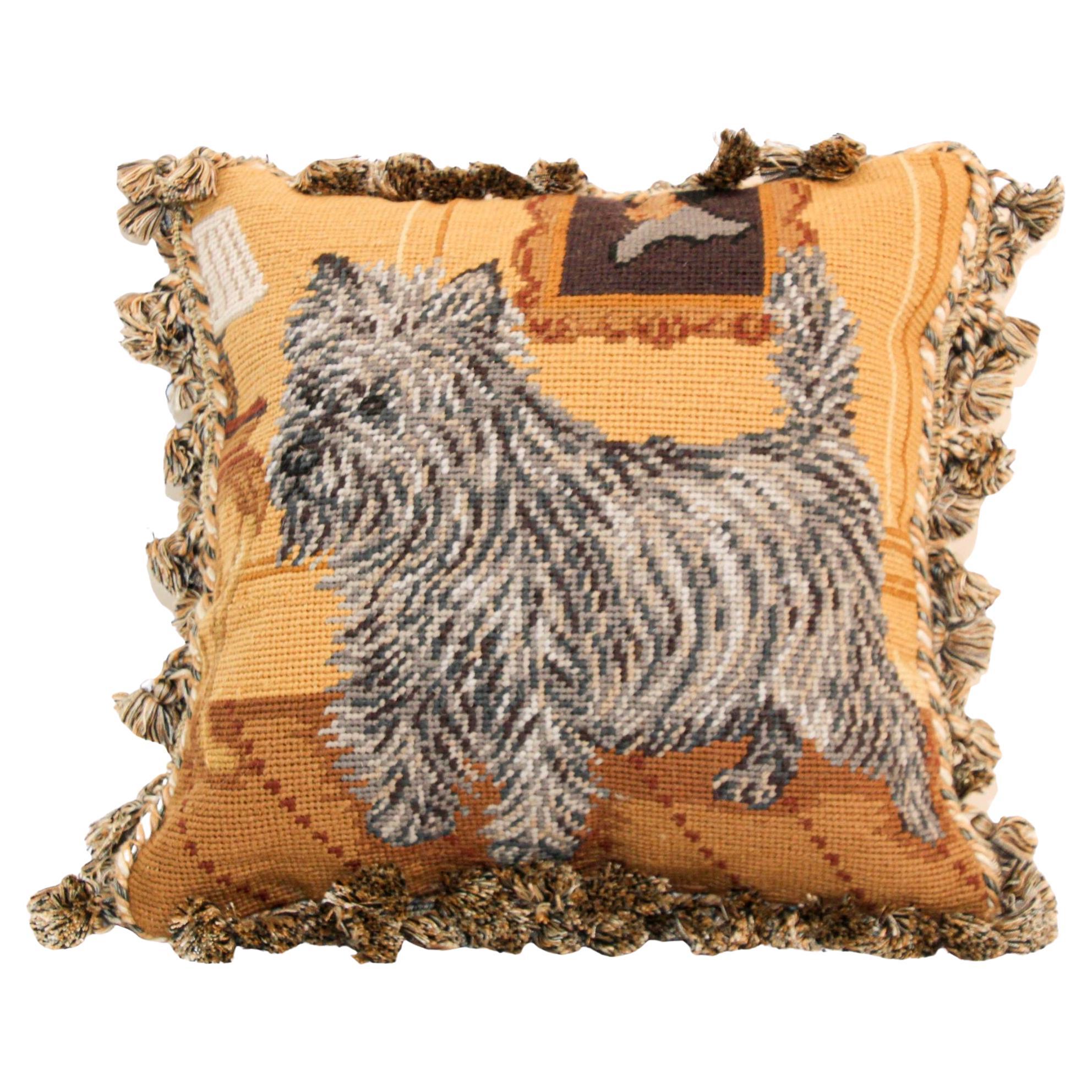 Vintage Yorkshire Terrier Needlepoint Throw Pillow Dog Pillow Design For Sale