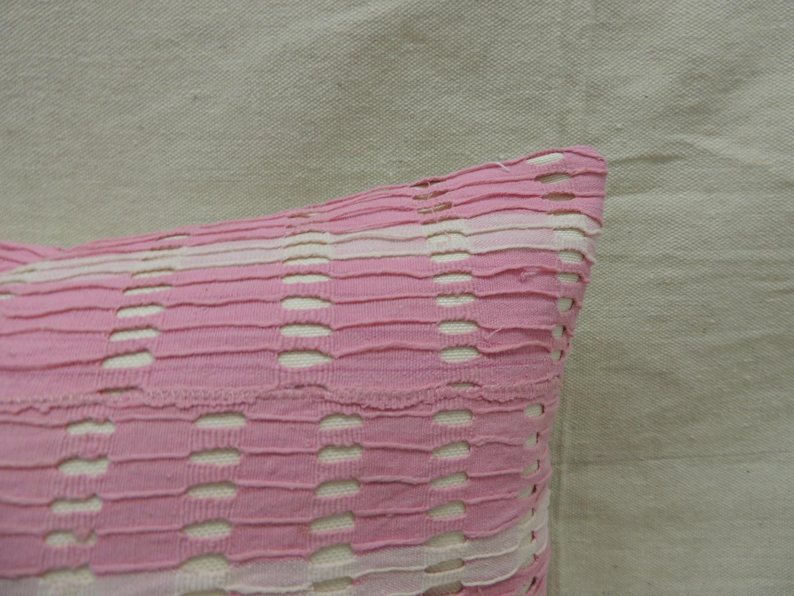 Ghanaian Vintage Yoruba Lace Weave Hot Pink African Bolster Decorative Pillow