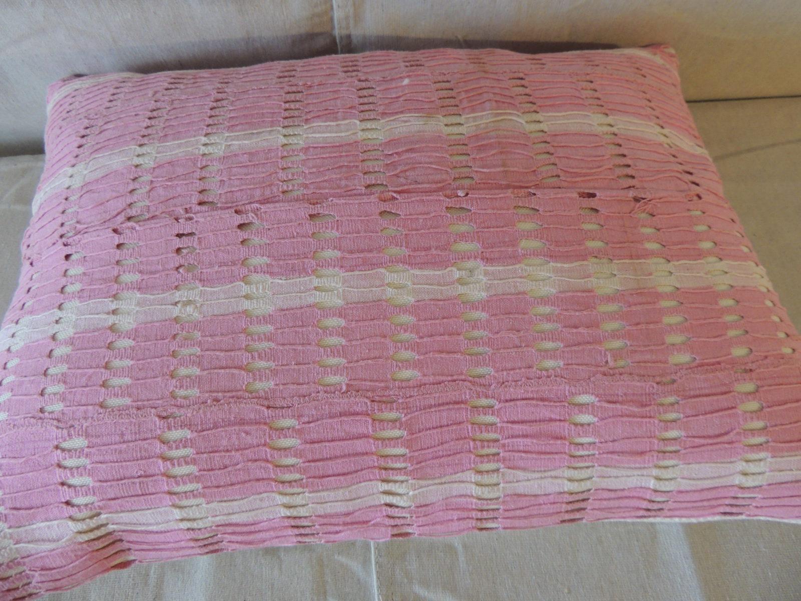 Hand-Crafted Vintage Yoruba Lace Weave Hot Pink African Bolster Decorative Pillow