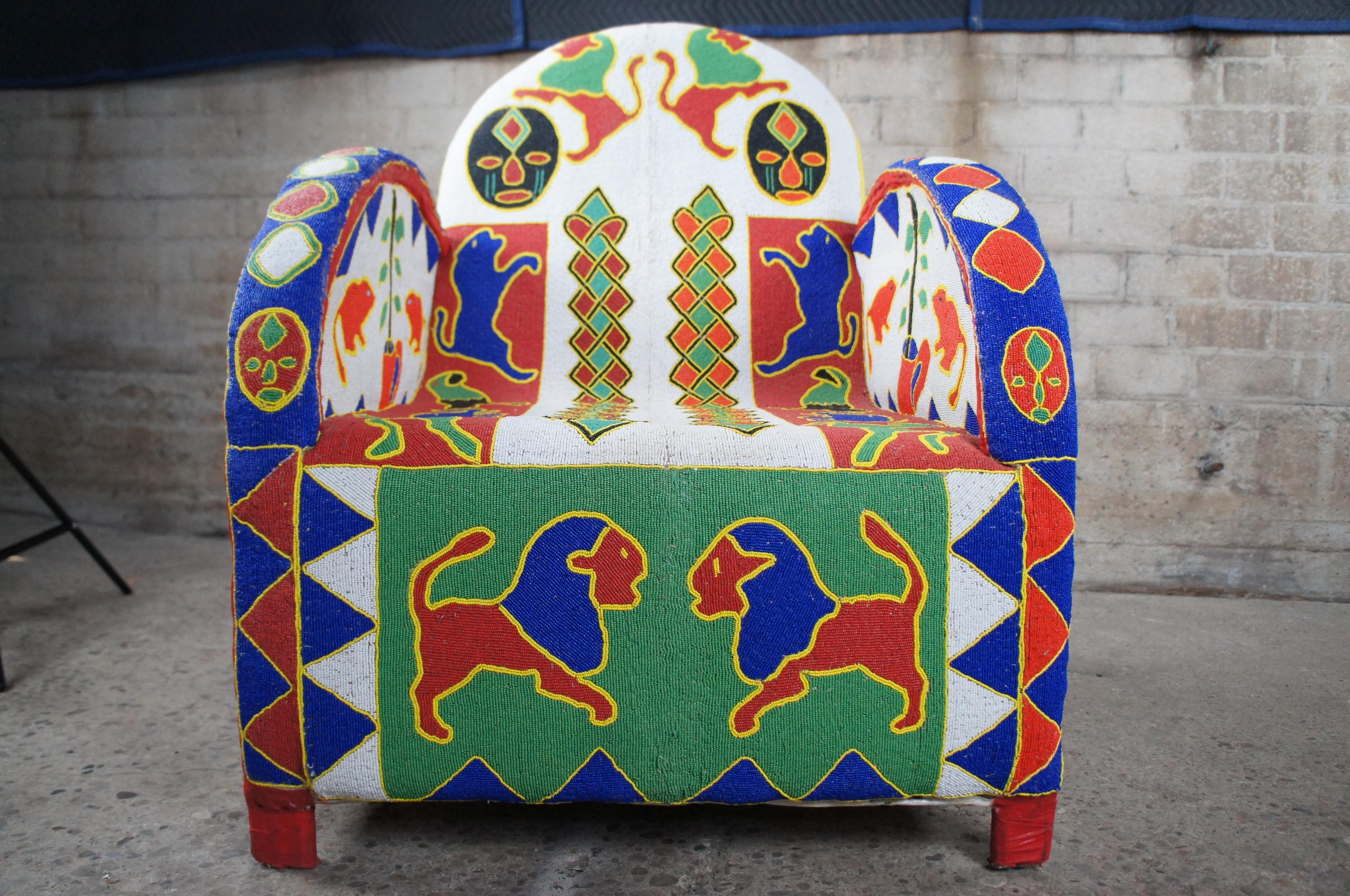 Vintage Yoruba Nigerian African Beaded Tribal Ceremonial Chiefs Arm Chair 3