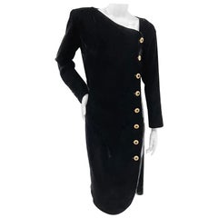 Vintage YSL Asymmetrical Velvet Button Front Dress Vintage YSL Asymmetrical Velvet Button Front Dress