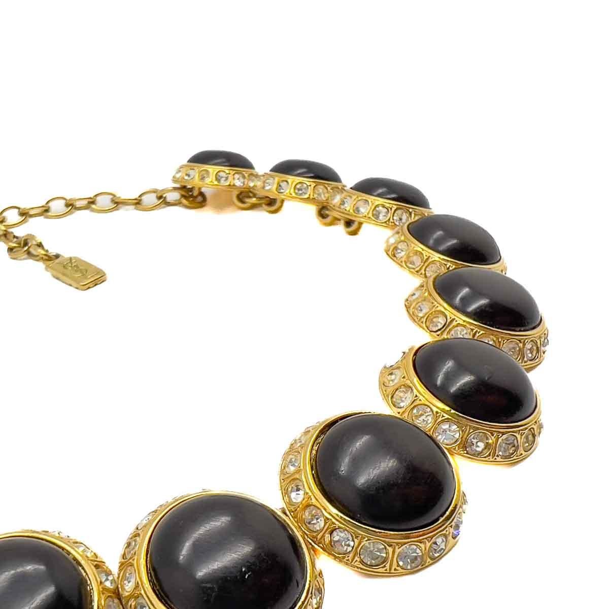 Vintage YSL Black Cabochon & Crystal Rivière Necklace 1980s In Good Condition For Sale In Wilmslow, GB