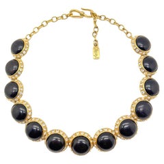 Used YSL Black Cabochon & Crystal Rivière Necklace 1980s