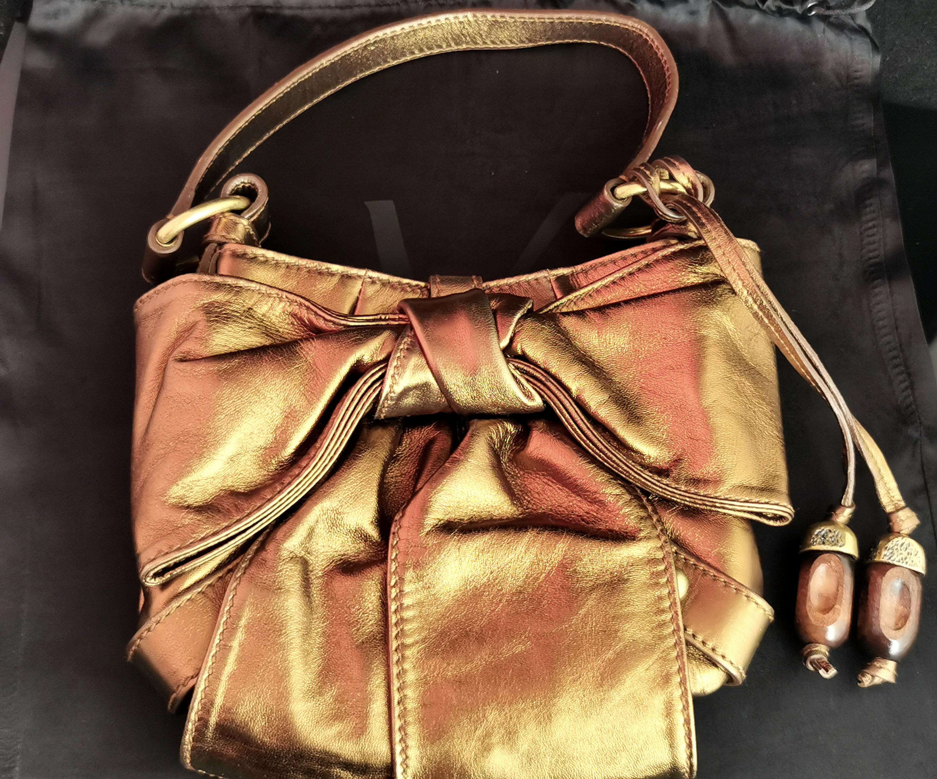 Vintage YSL bronze bow mini bag, leather, handbag 2