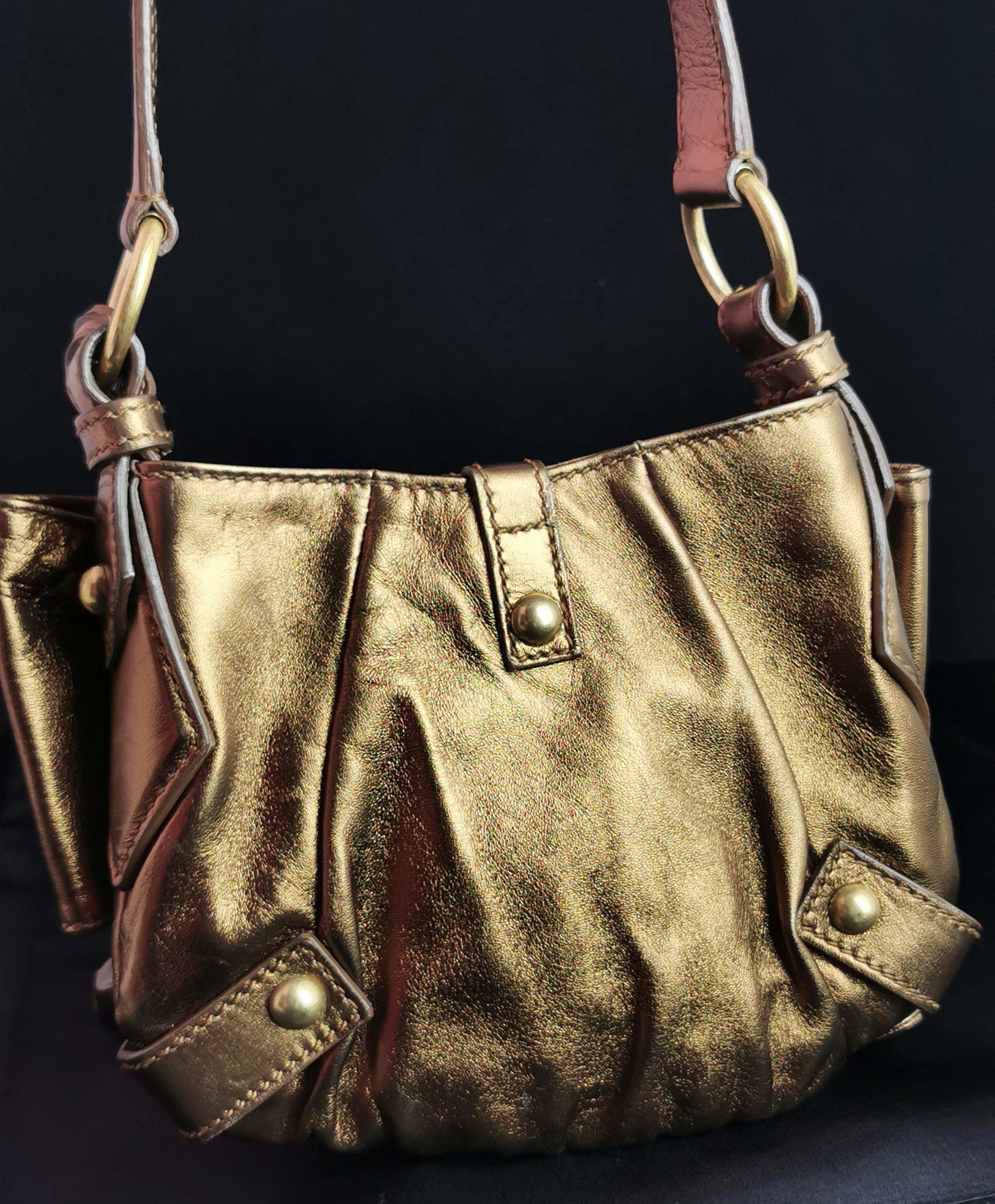 Brown Vintage YSL bronze bow mini bag, leather, handbag