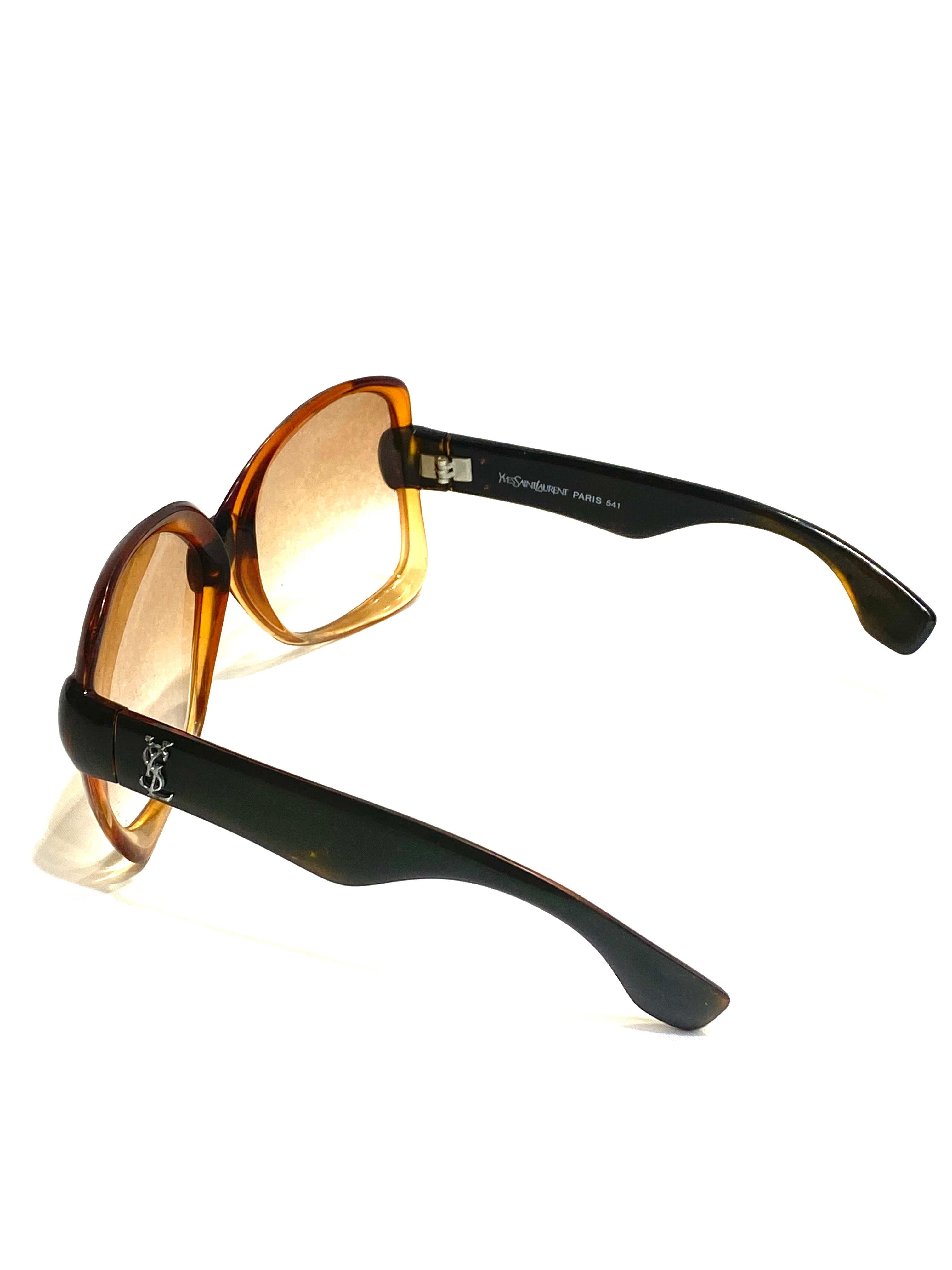 Women's or Men's Vintage YSL Brown and Black Square Sunglasses For Sale