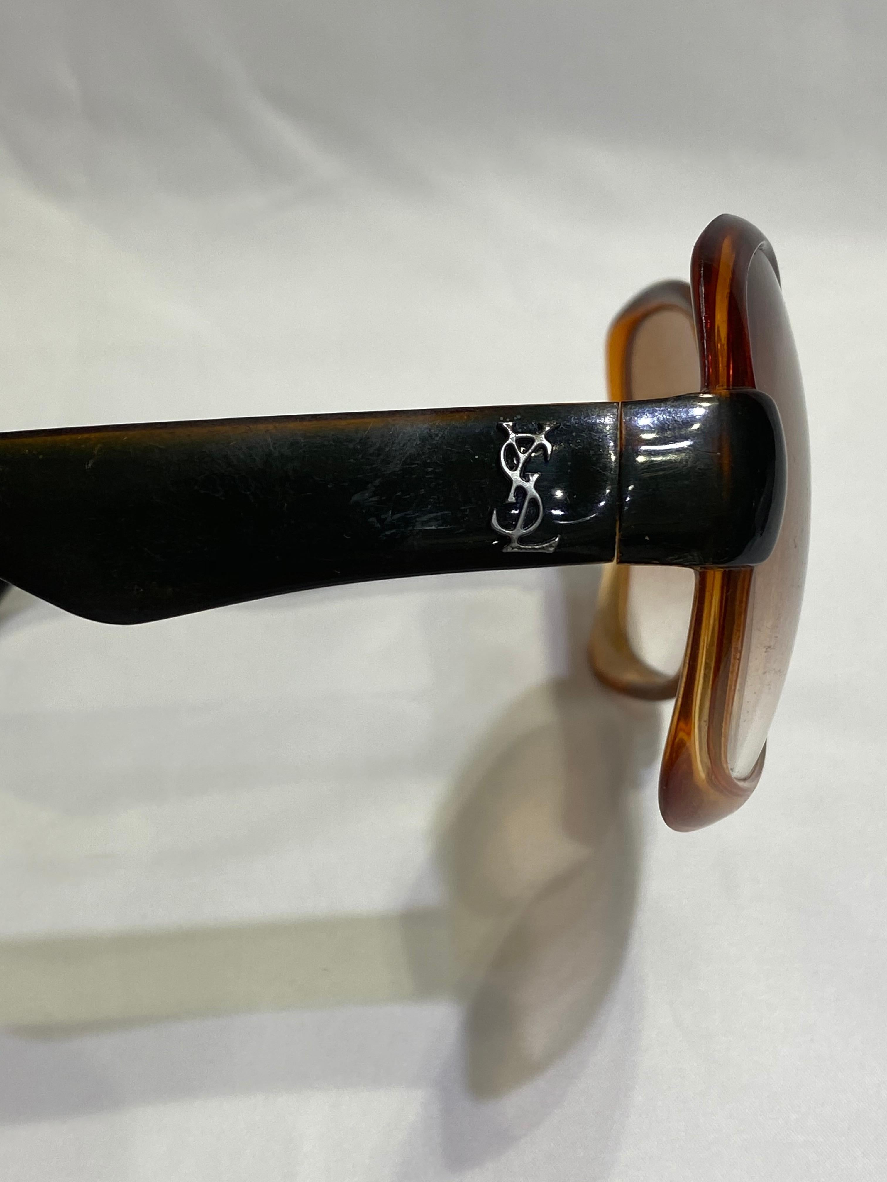 Vintage YSL Brown and Black Square Sunglasses For Sale 2