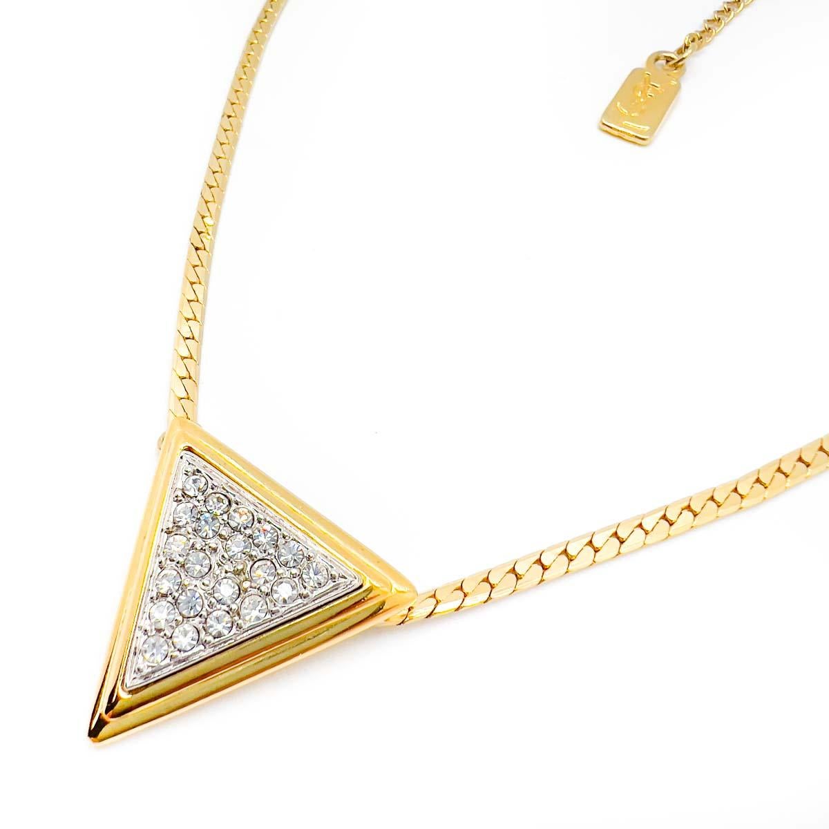 Vintage YSL Geo Style Rhinestone Necklace 1980s In Good Condition For Sale In Wilmslow, GB