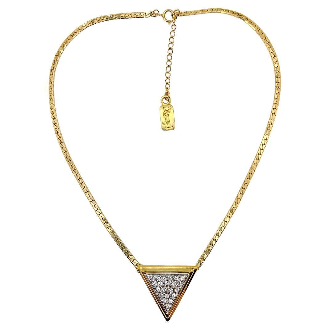 Vintage YSL Geo Style Rhinestone Necklace 1980 en vente