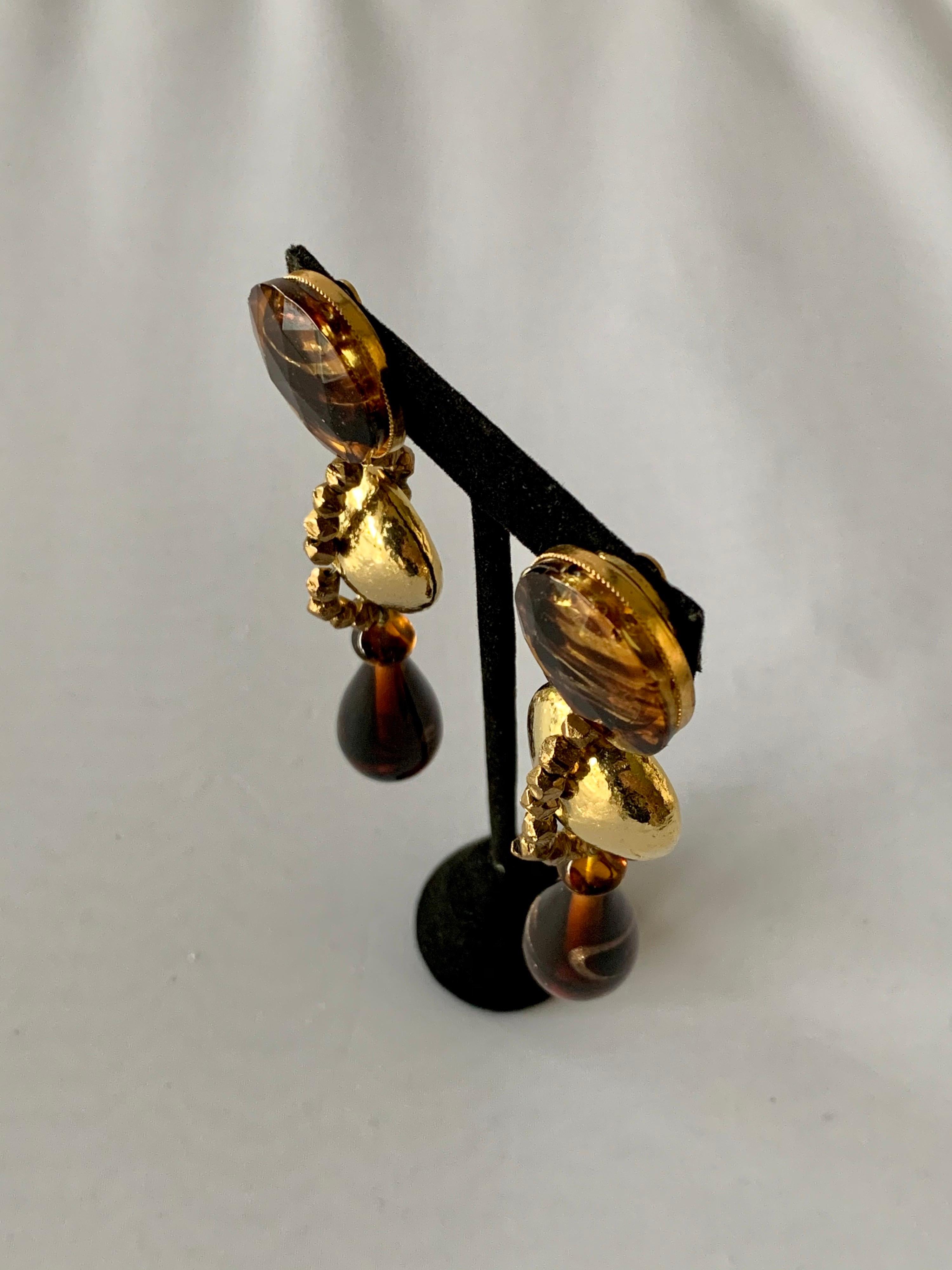Contemporary Vintage YSL Gold and Bronze Swirl Statement Earrings   For Sale
