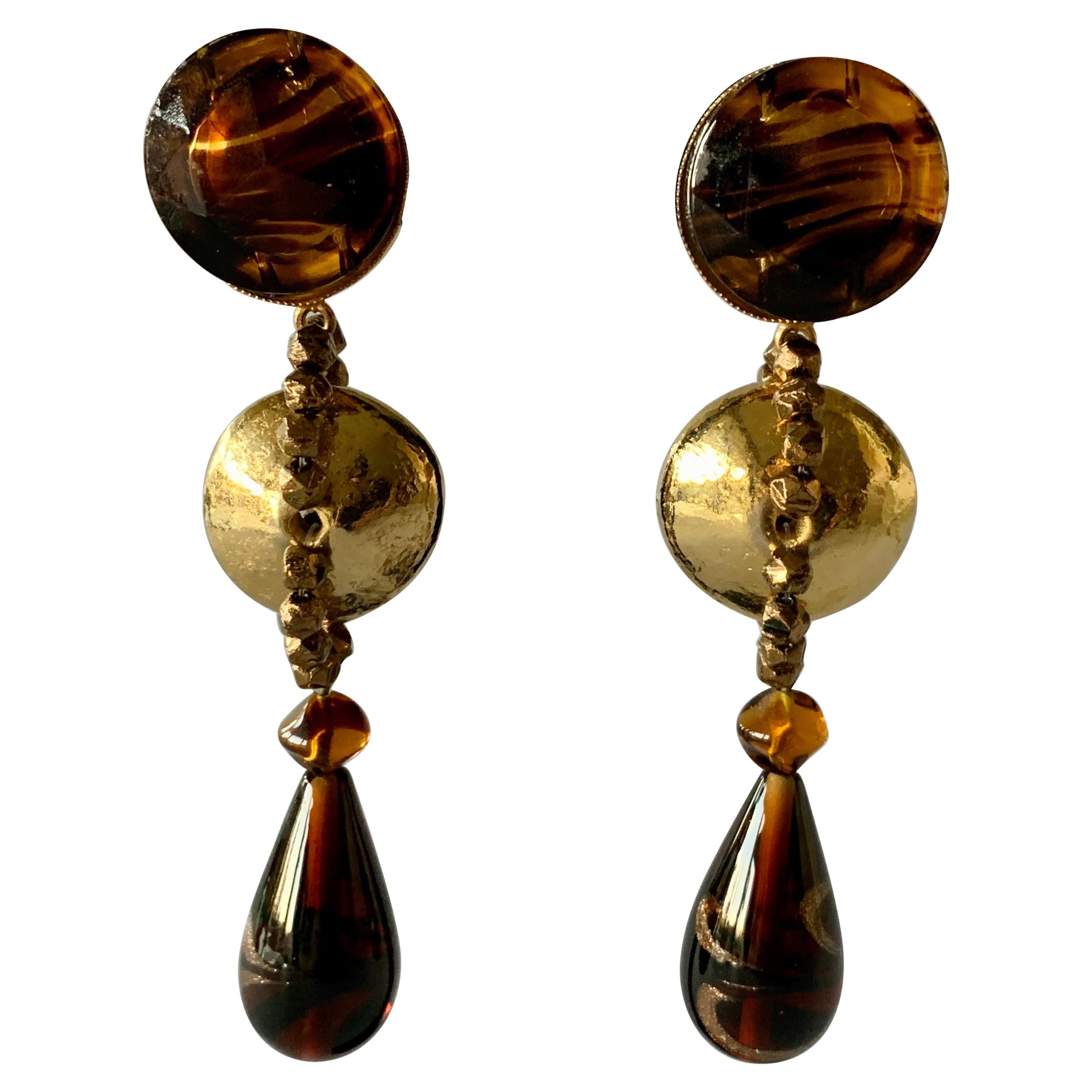 Vintage YSL Gold and Bronze Swirl Statement Earrings  