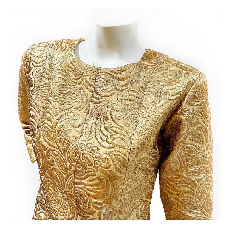 Vintage YSL Gold Brocade Dress FW1991 In Excellent Condition For Sale In Los Angeles, CA