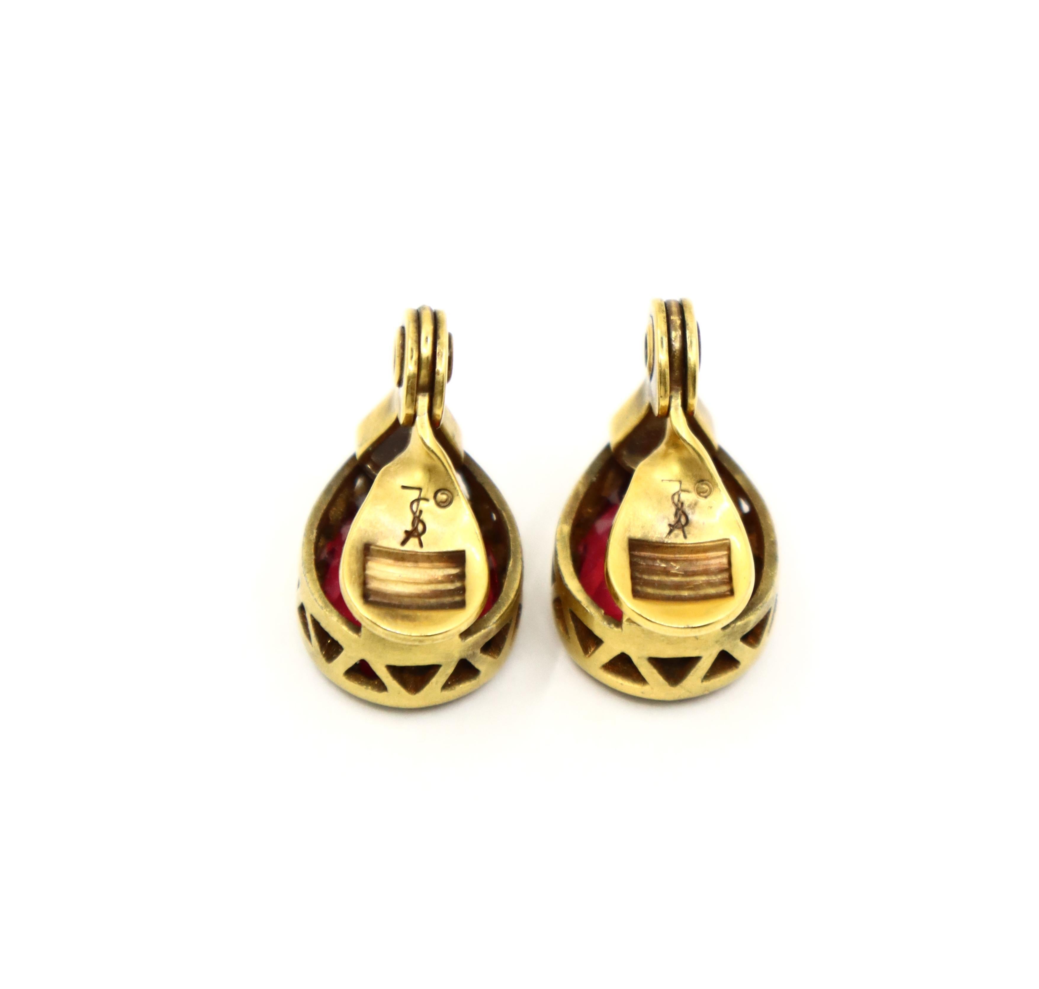 Vintage YSL Gold Tone Rosa Kristall Ohrringe im Angebot 5