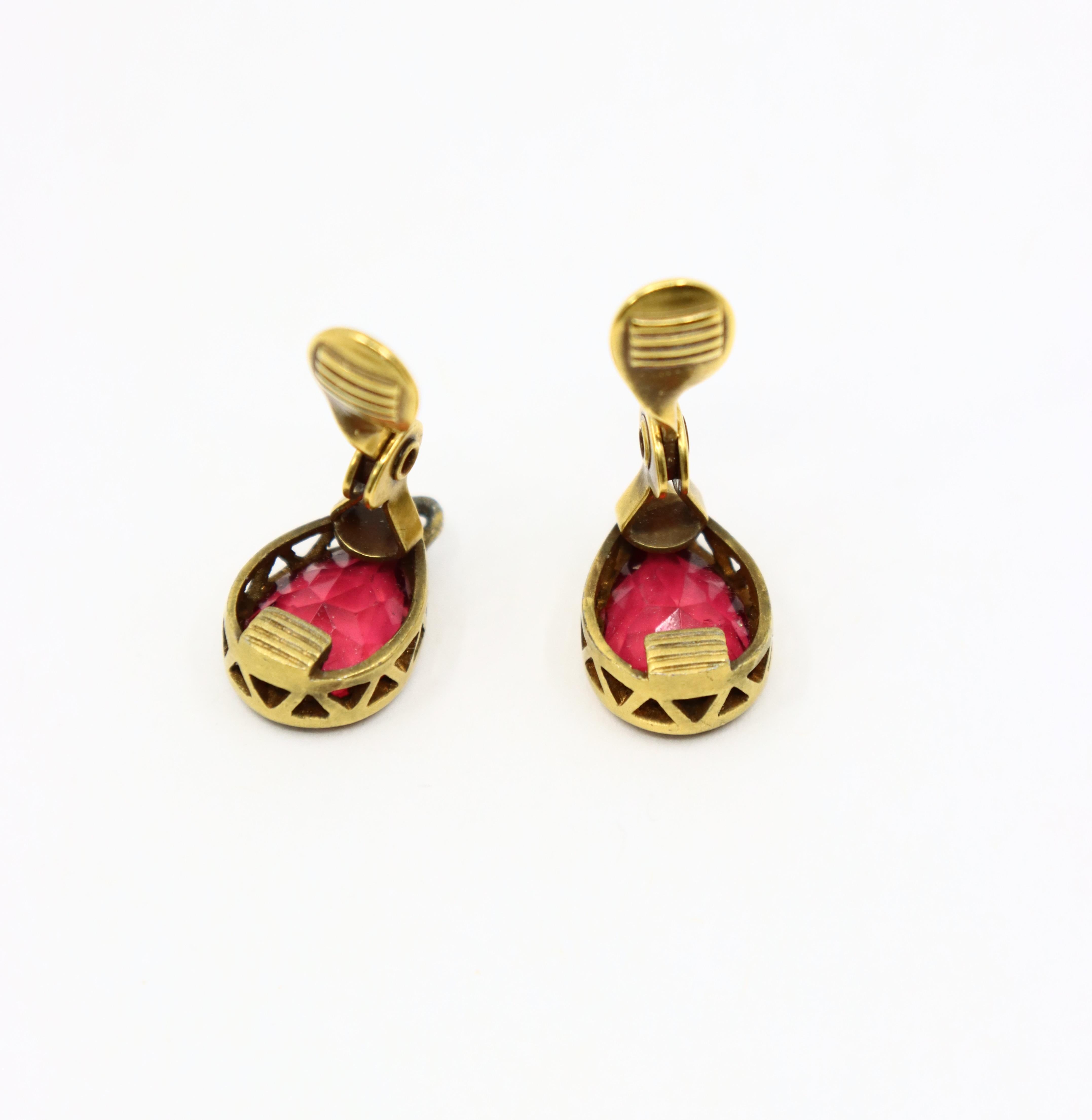 Vintage YSL Gold Tone Rosa Kristall Ohrringe im Angebot 6