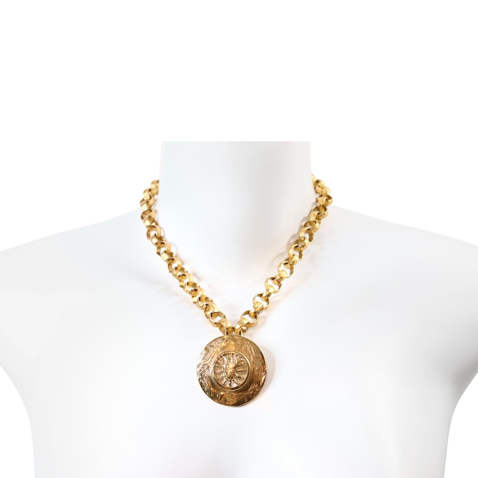 Modern Vintage YSL  Gold Tone Sun Brooch/Pendant on Rollo Chain Circa 1980s