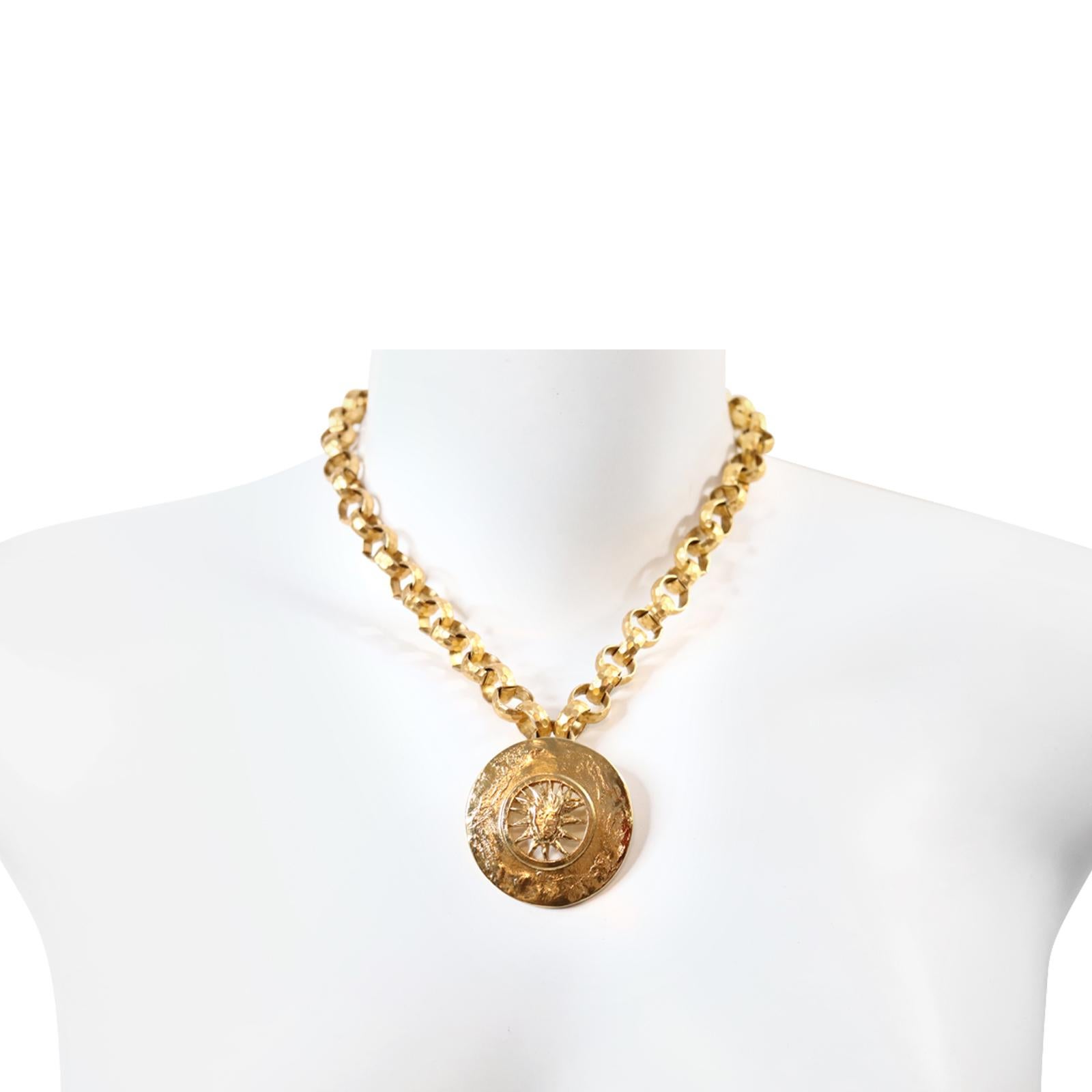 Vintage YSL  Gold Tone Sun Brooch/Pendant on Rollo Chain Circa 1980s In Good Condition In New York, NY