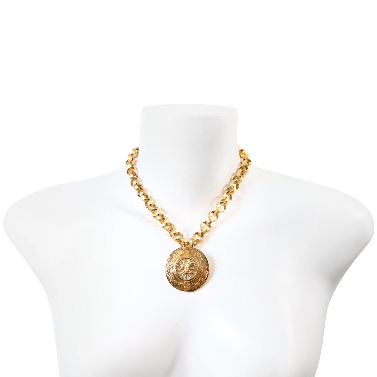 Women's or Men's Vintage YSL  Gold Tone Sun Brooch/Pendant on Rollo Chain Circa 1980s