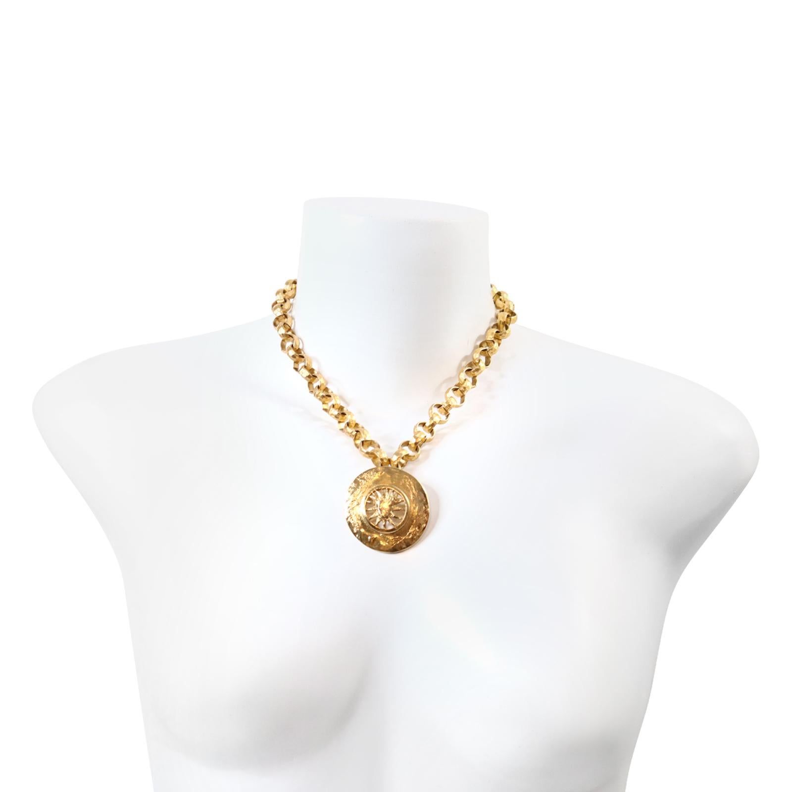 Vintage YSL  Gold Tone Sun Brooch/Pendant on Rollo Chain Circa 1980s 1