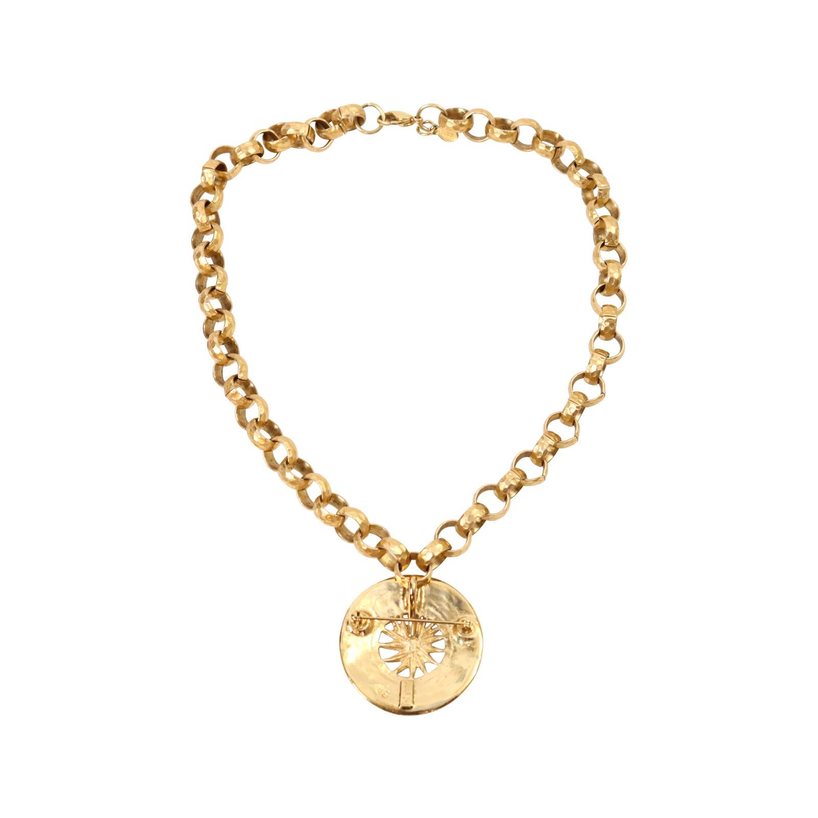 Vintage YSL  Gold Tone Sun Brooch/Pendant on Rollo Chain Circa 1980s 3