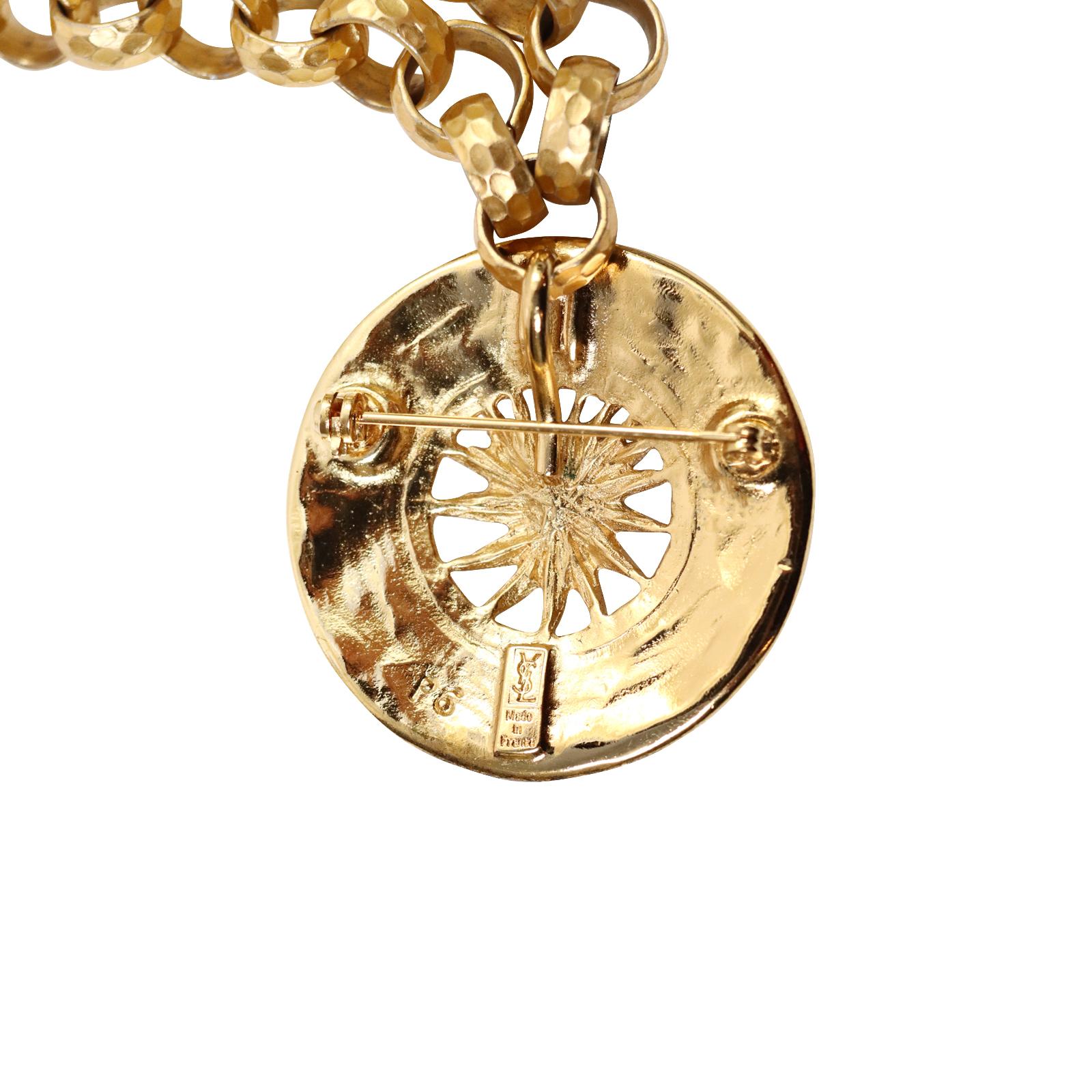 Vintage YSL  Gold Tone Sun Brooch/Pendant on Rollo Chain Circa 1980s 4