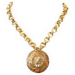 Vintage YSL Gold Tone Sun Brooch/Pendant on Rollo Chain Circa 1980s