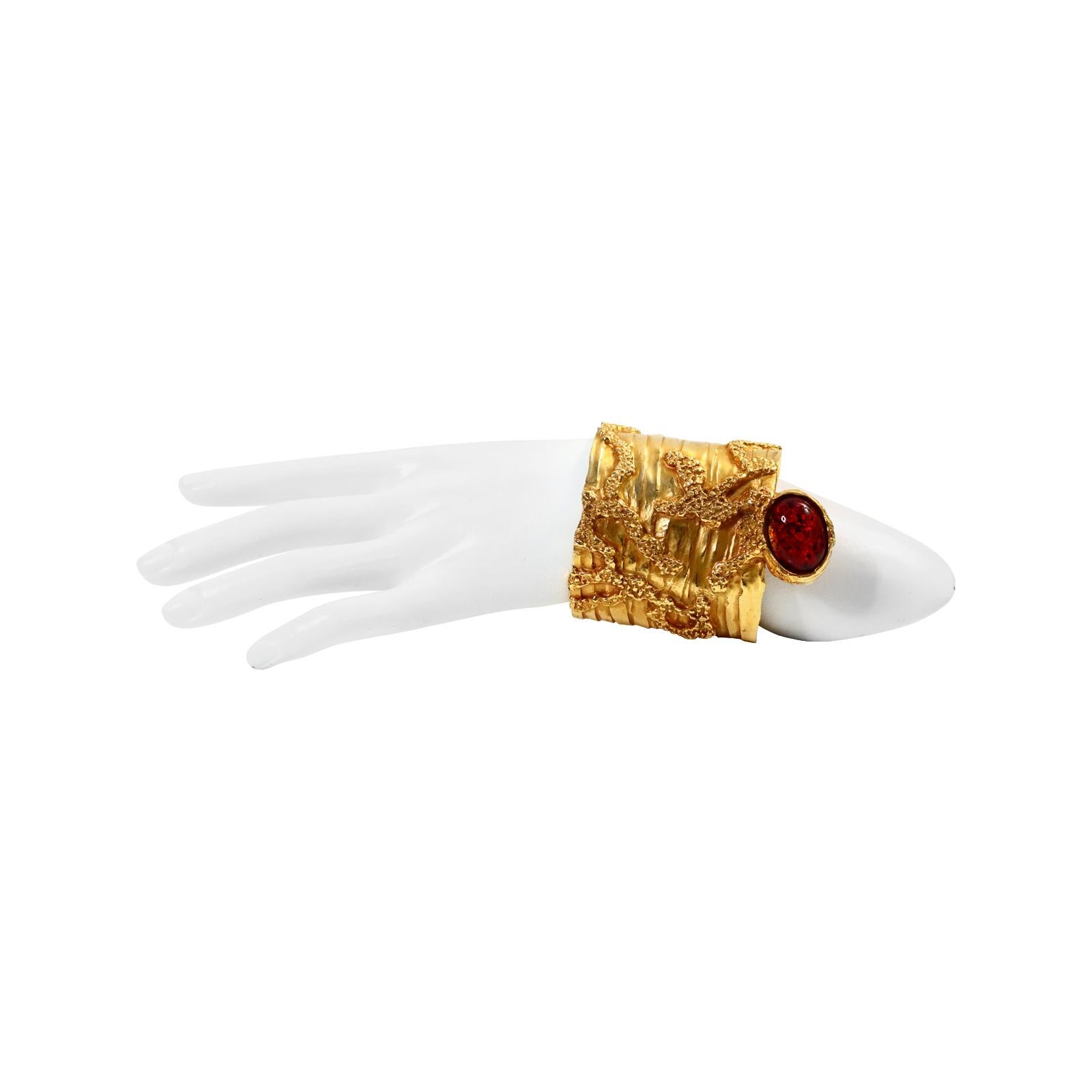 Artist Vintage YSL Gold with Red Pate De Vere Cuff circa 2000s For Sale