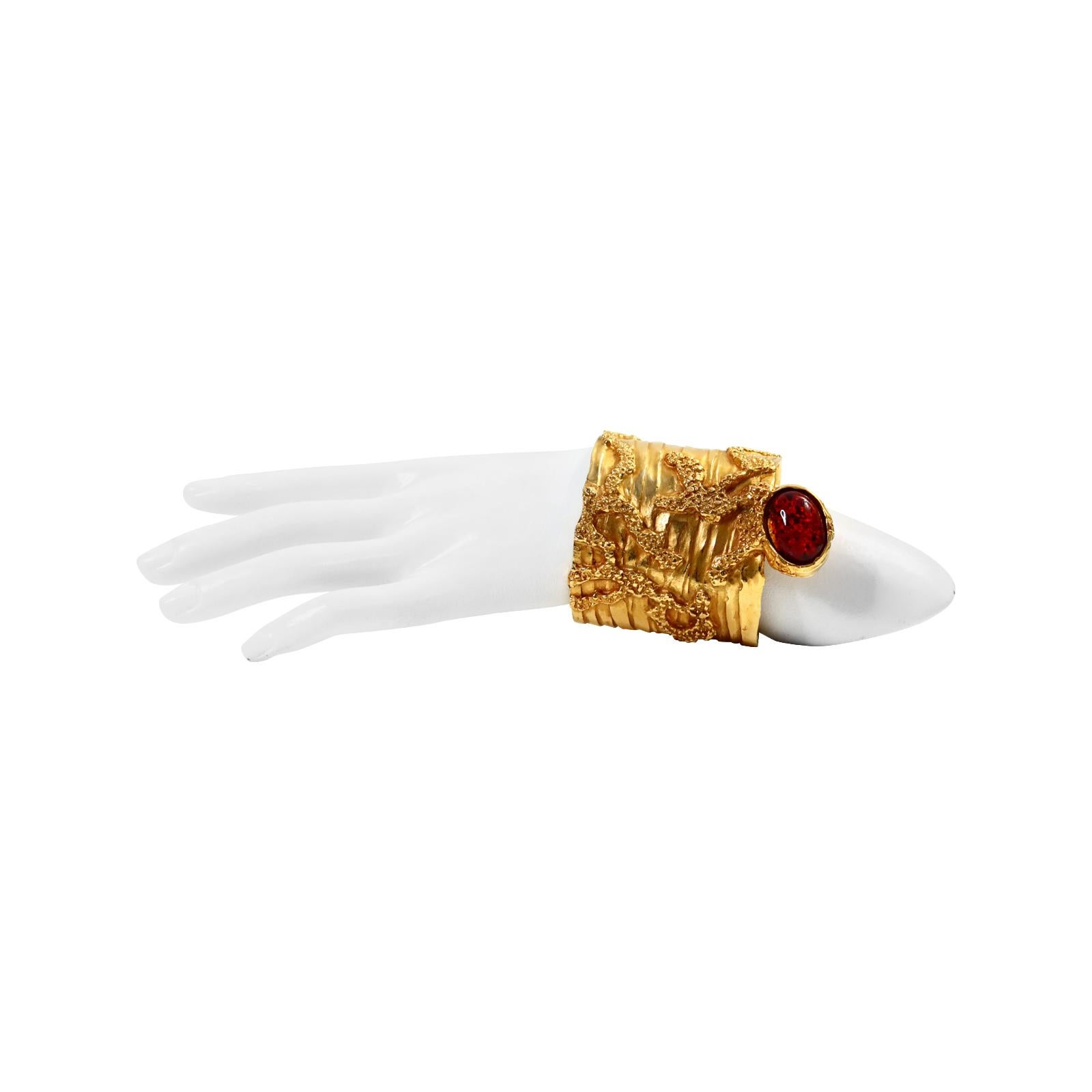 Vintage YSL Gold with Red Pate De Vere Cuff circa 2000s In Excellent Condition For Sale In New York, NY