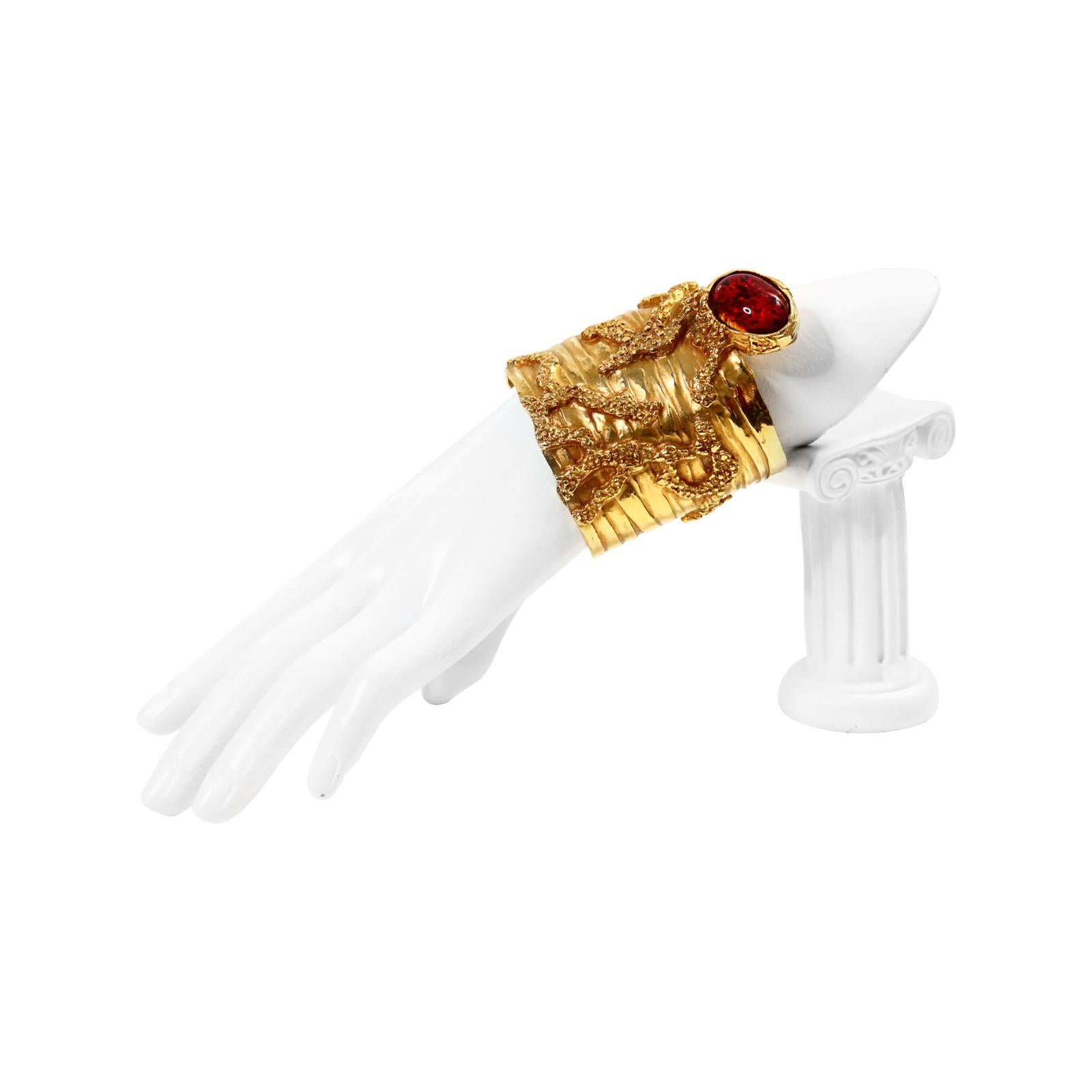 Women's or Men's Vintage YSL Gold with Red Pate De Vere Cuff circa 2000s For Sale