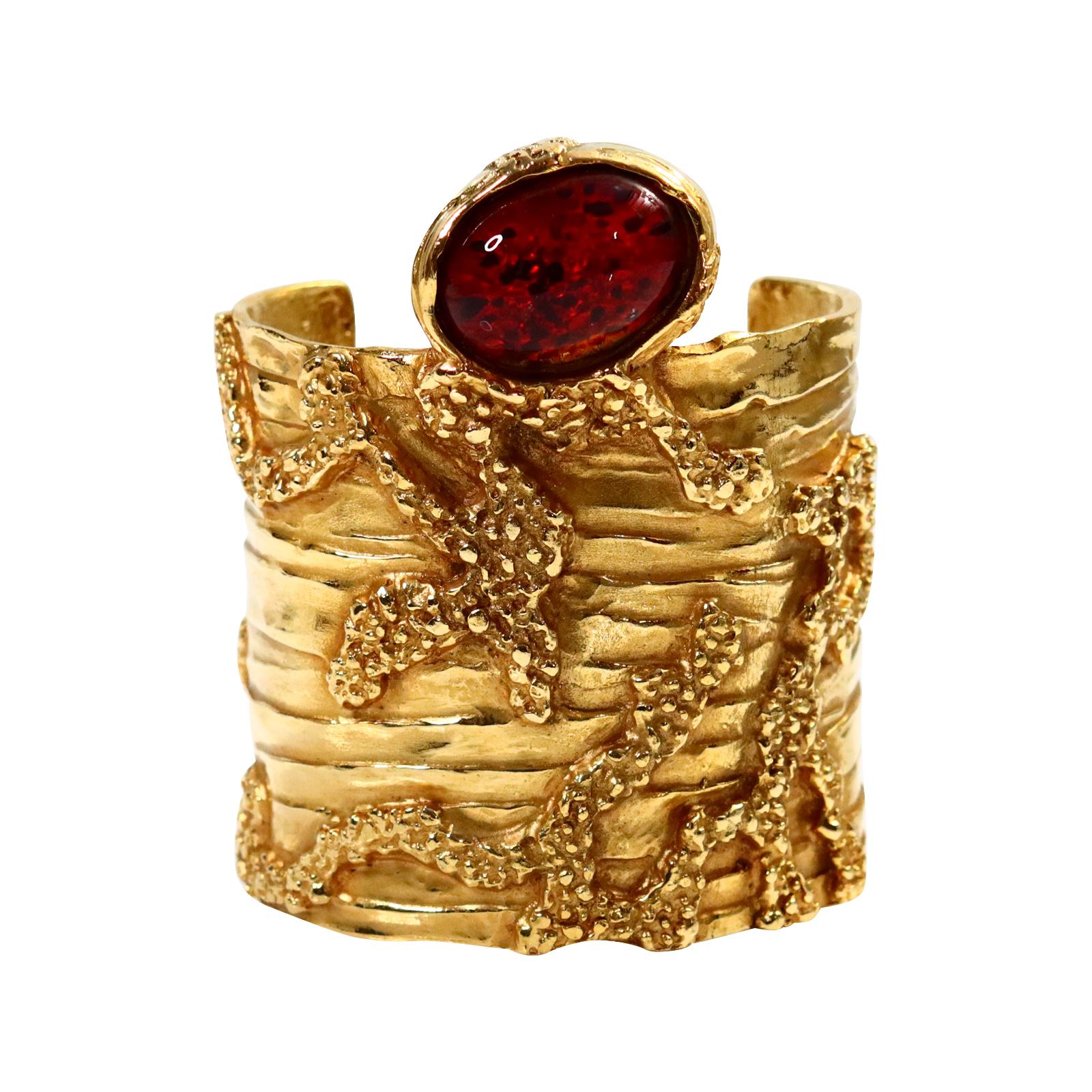 Vintage YSL Gold with Red Pate De Vere Cuff circa 2000s For Sale 1