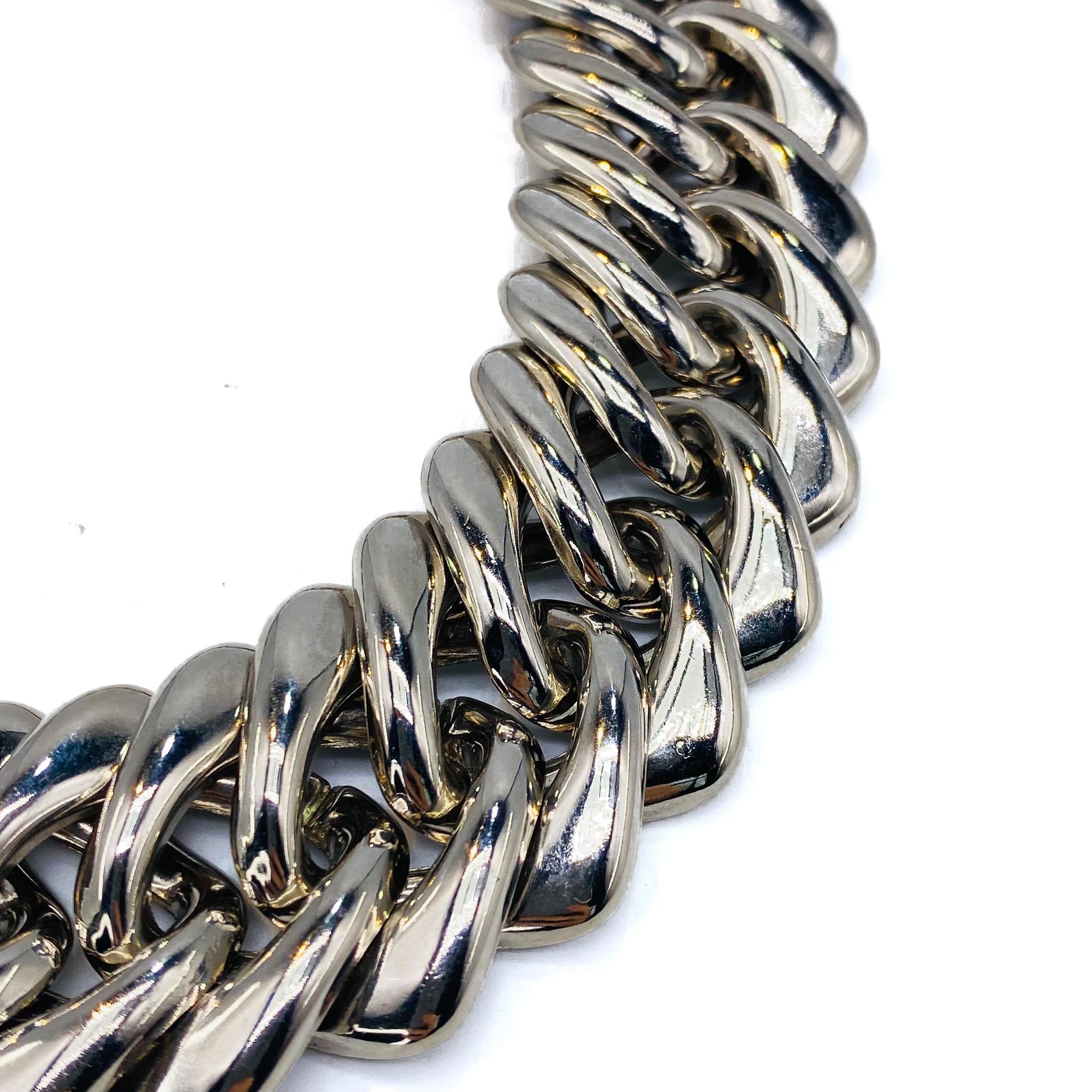 Vintage YSL Silver Plated Collar Chain Necklace 1990s In Excellent Condition In London, GB