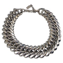 Vintage YSL Silver Plated Collar Chain Necklace 1990s