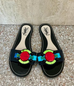 Vintage YSL Paris Black Gem Embellished Sandal