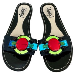 Vintage YSL Paris Black Gem Embellished Sandal