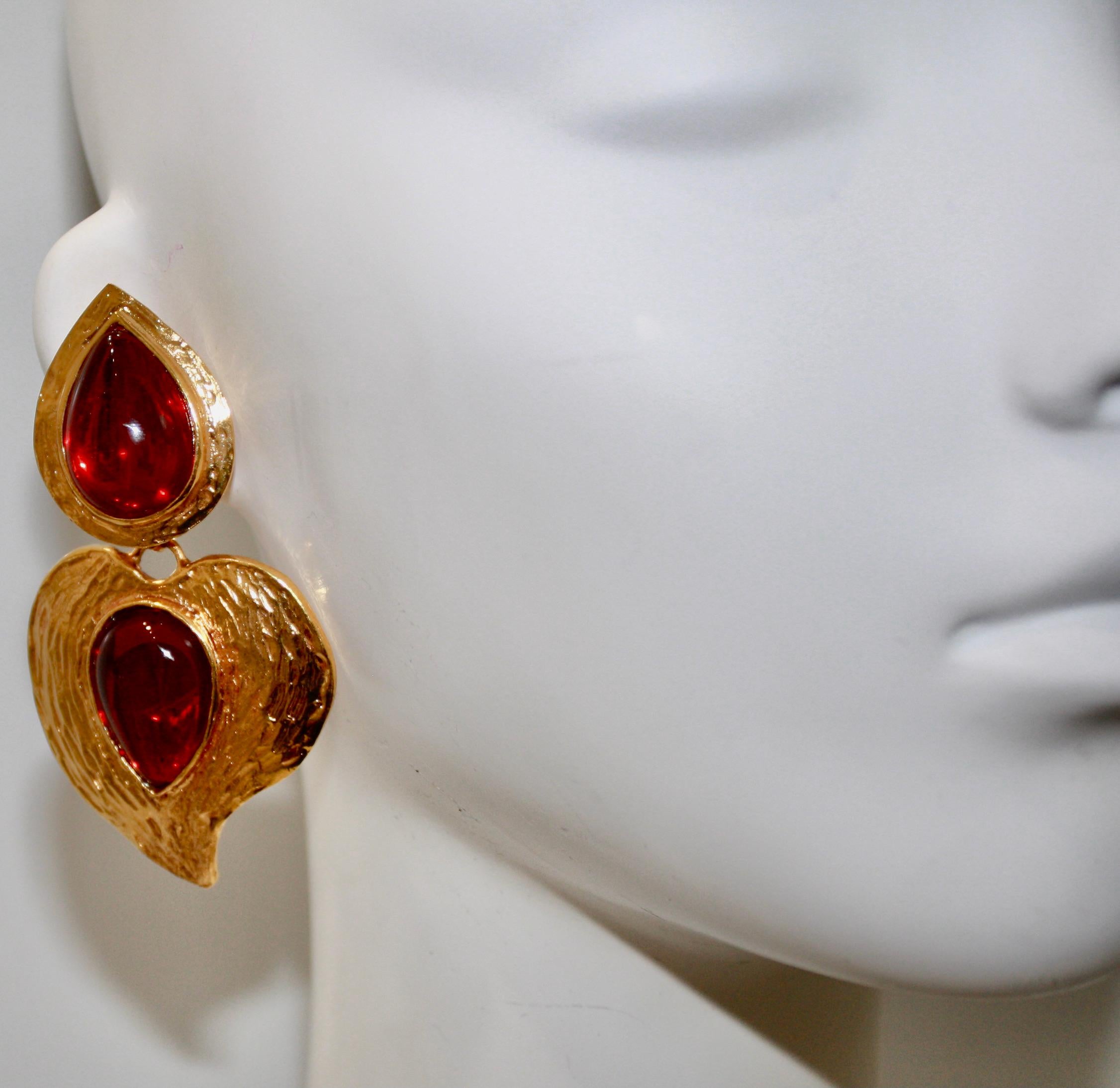 Women's or Men's Vintage YSL Red Heart Earrings Circa 1980s