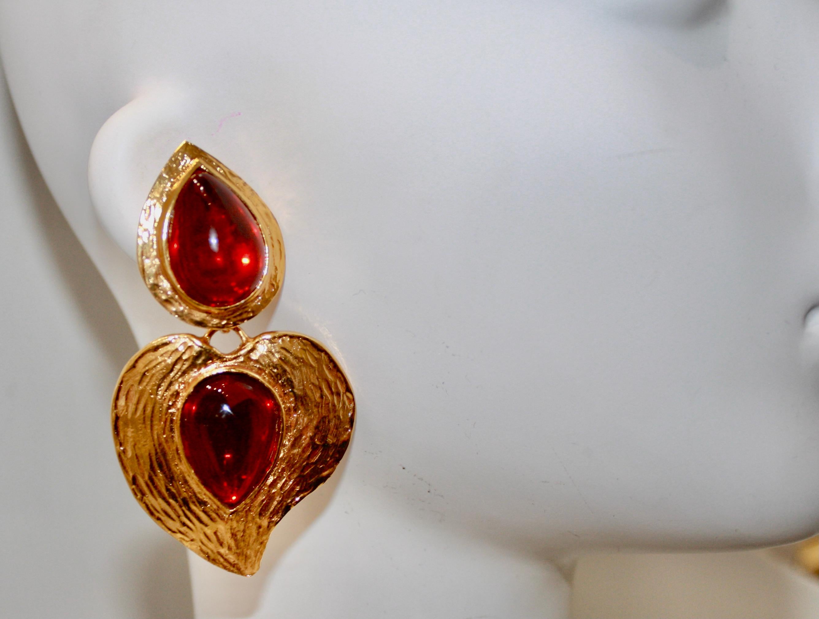 Women's or Men's Vintage YSL Red Heart Earrings Circa 1980s