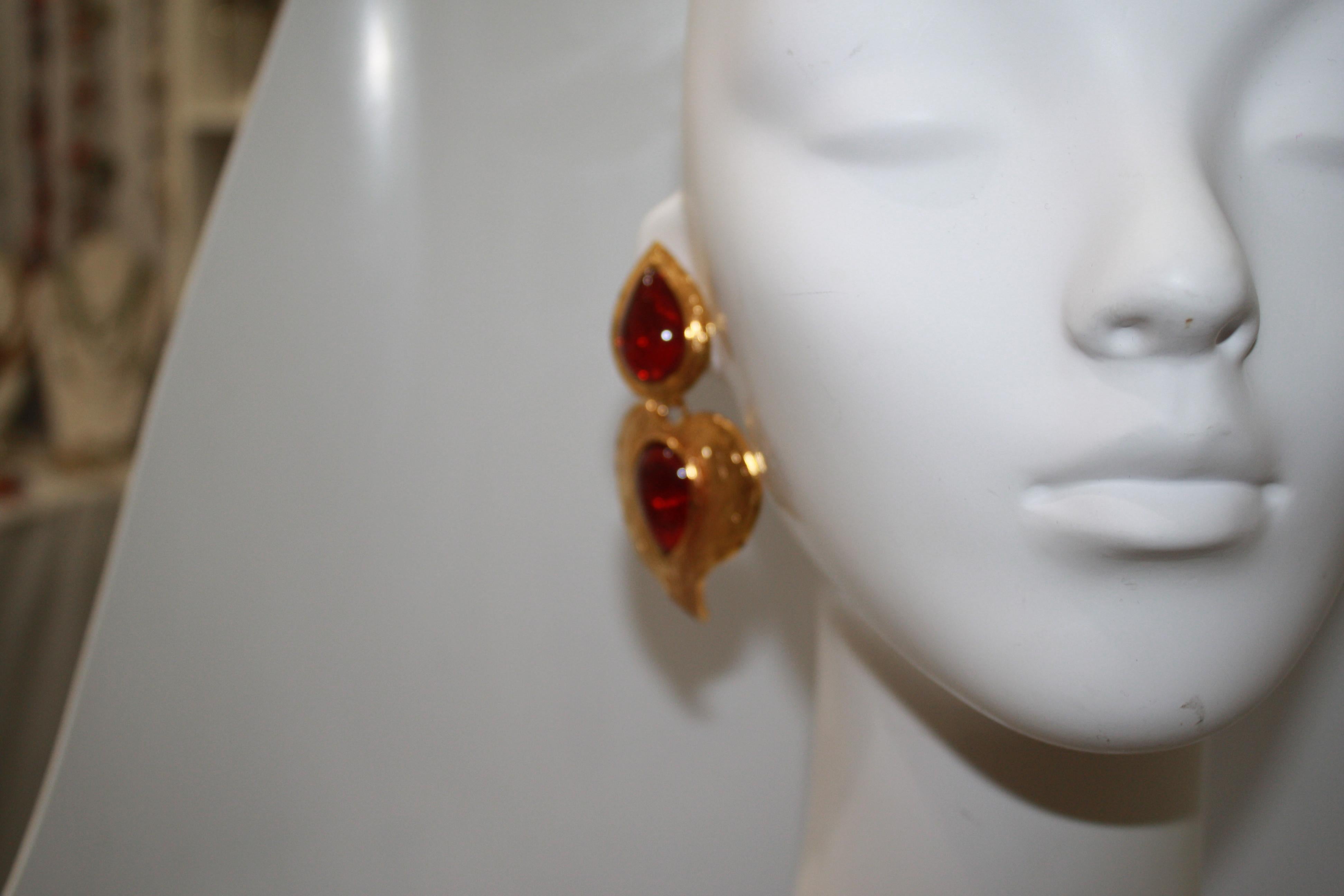 Vintage YSL Red Heart Earrings Circa 1980s For Sale 2