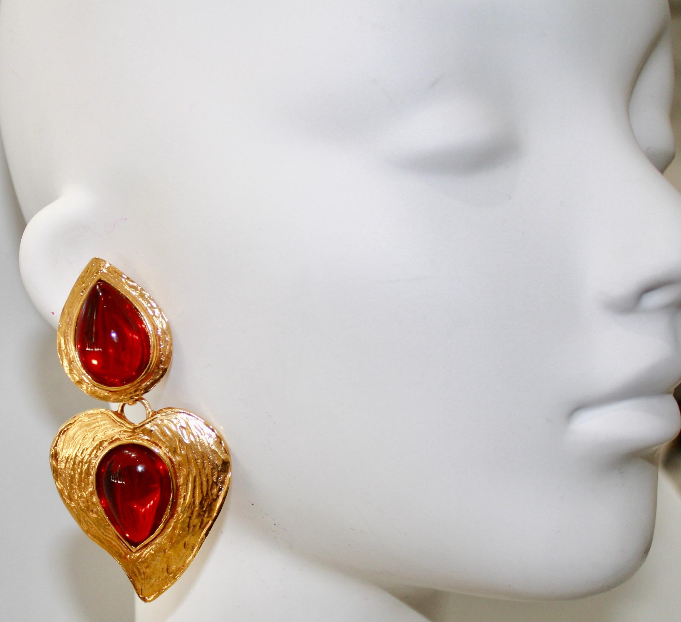 Vintage YSL Red Heart Earrings Circa 1980s For Sale 3