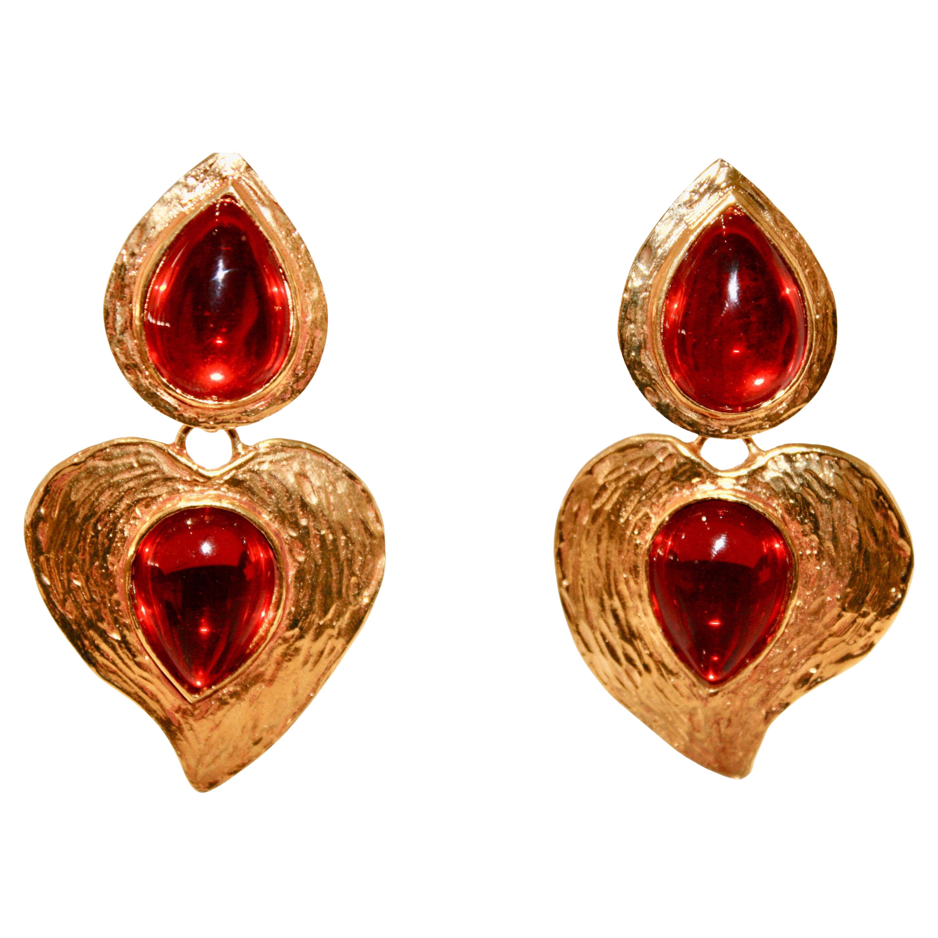 Vintage YSL Red Heart Earrings Circa 1980s For Sale
