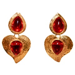 Retro YSL Red Heart Earrings Circa 1980s