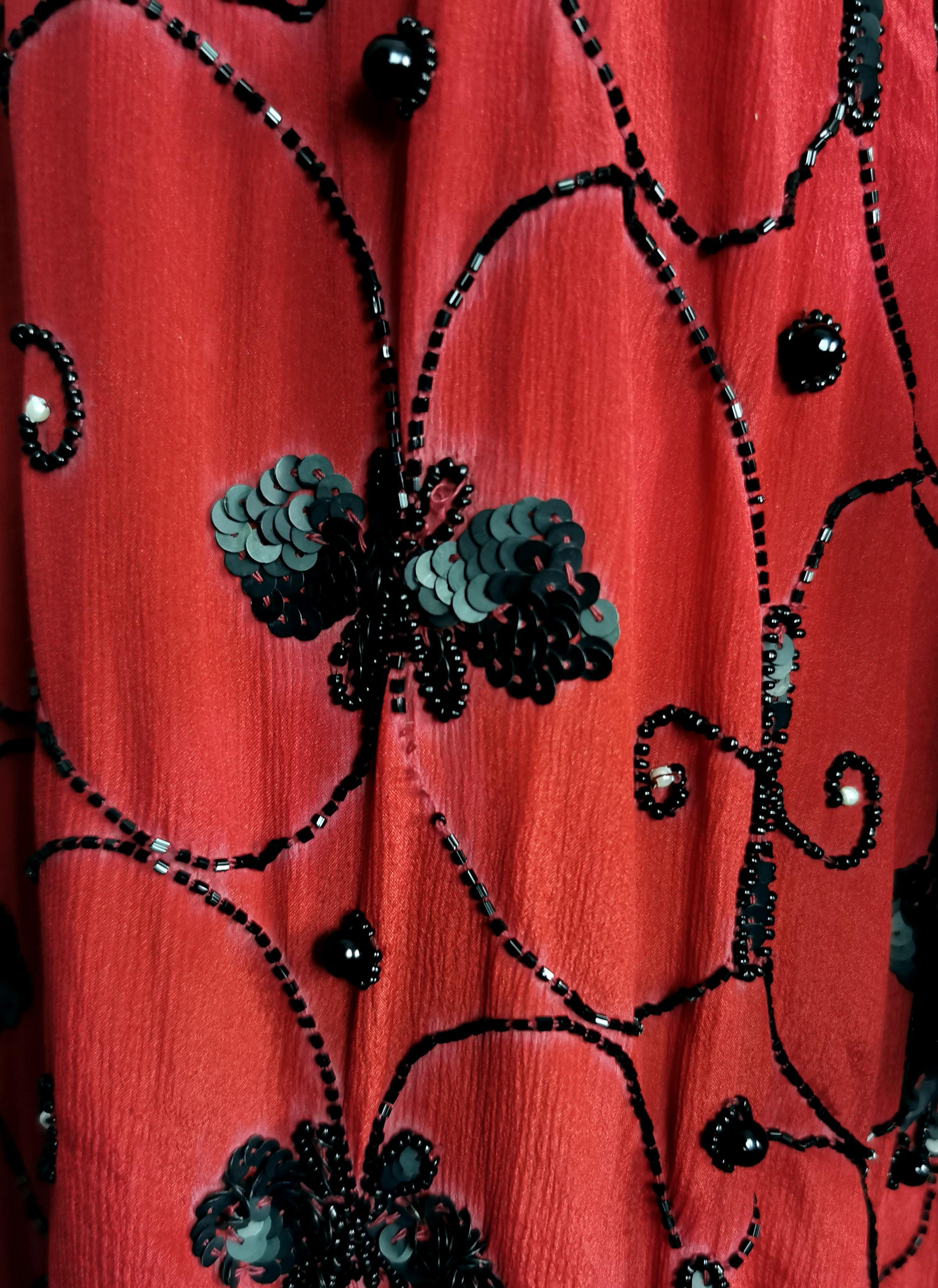 Vintage YSL Rive Gauche beaded sequin maxi dress, Red crepe silk  For Sale 6