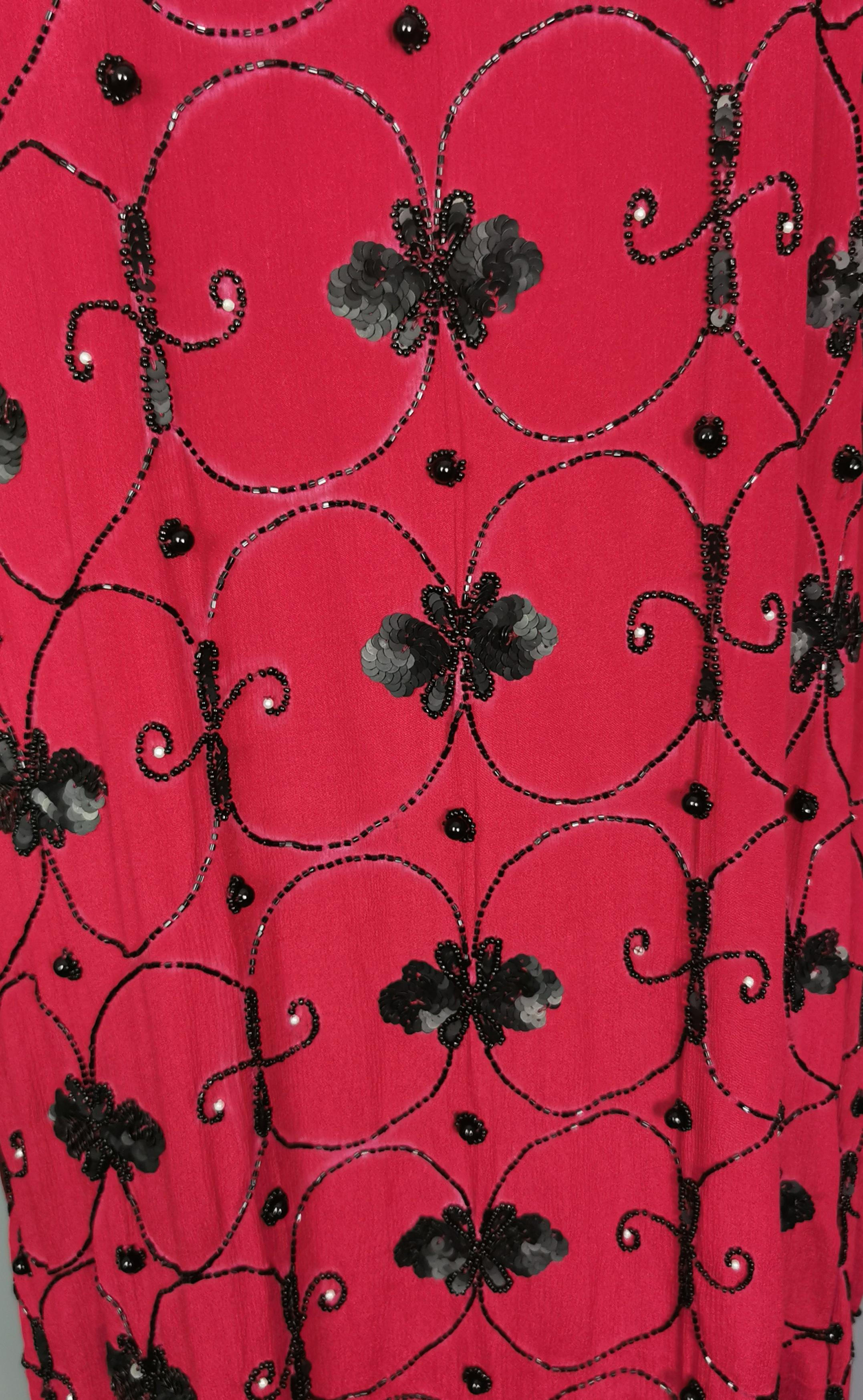 Vintage YSL Rive Gauche beaded sequin maxi dress, Red crepe silk 9