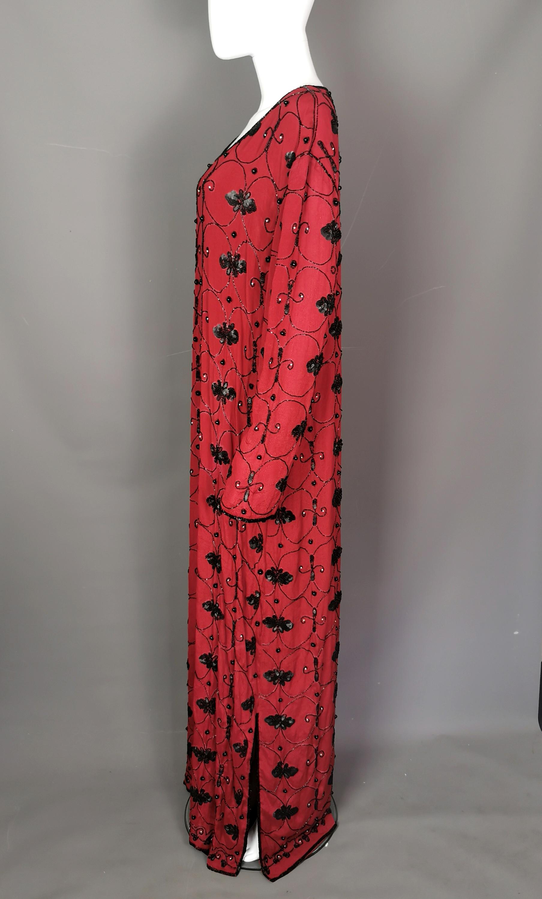 Vintage YSL Rive Gauche beaded sequin maxi dress, Red crepe silk  For Sale 1